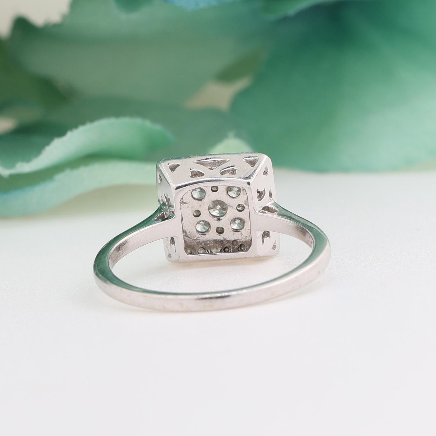 Diamond Square Cluster Halo Ring 10K White Gold 0.63 TW Size 7 Ladies Estate
