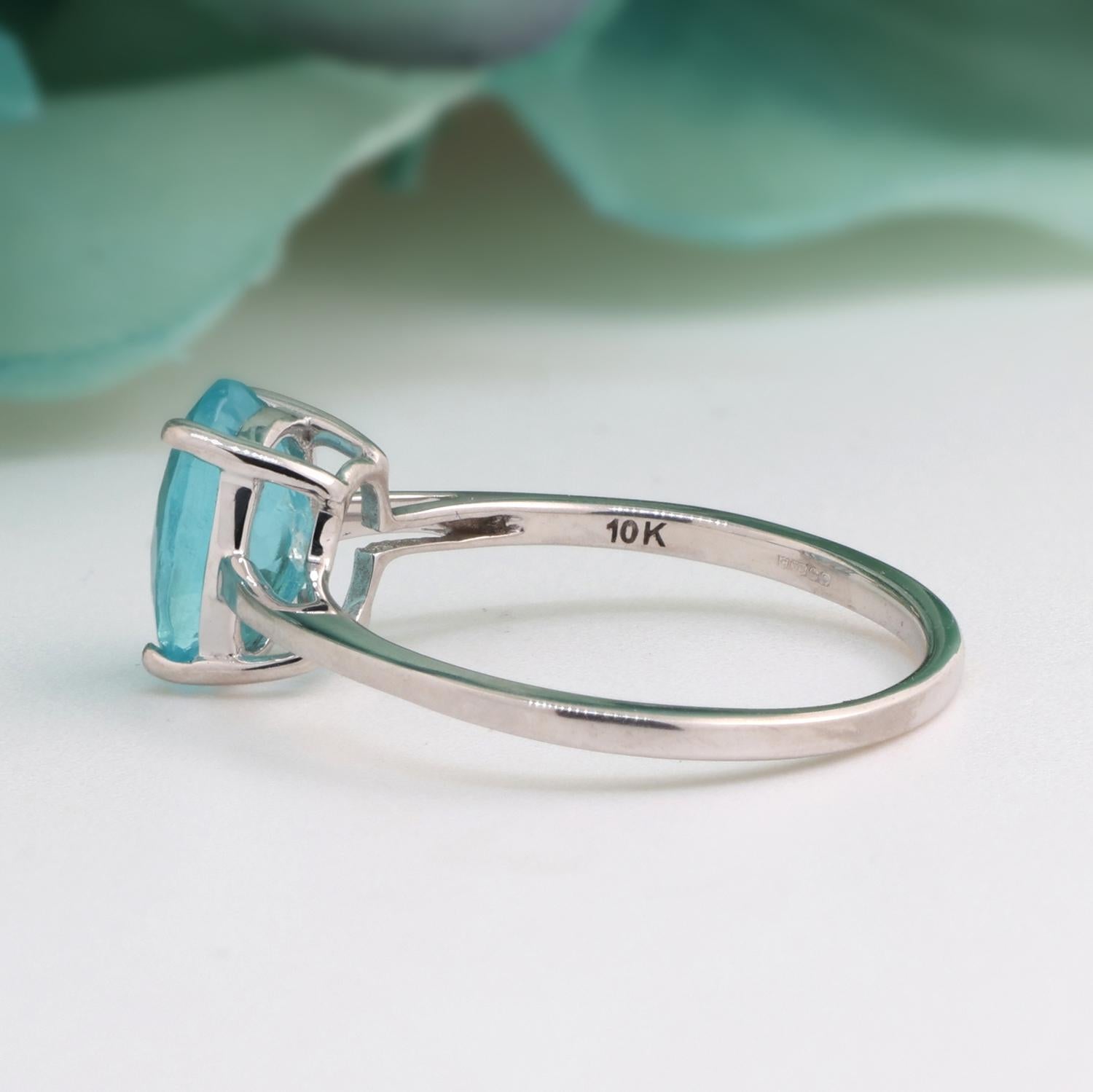 Oval Blue Zircon Solitaire Ring 10K White Gold 2.85 CT Size 7.25