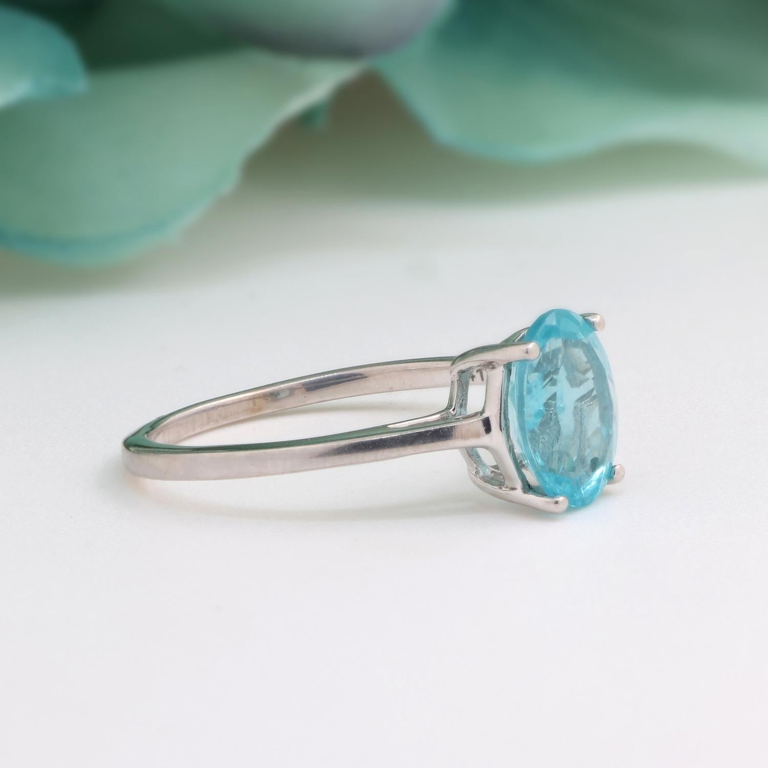 Oval Blue Zircon Solitaire Ring 10K White Gold 2.85 CT Size 7.25