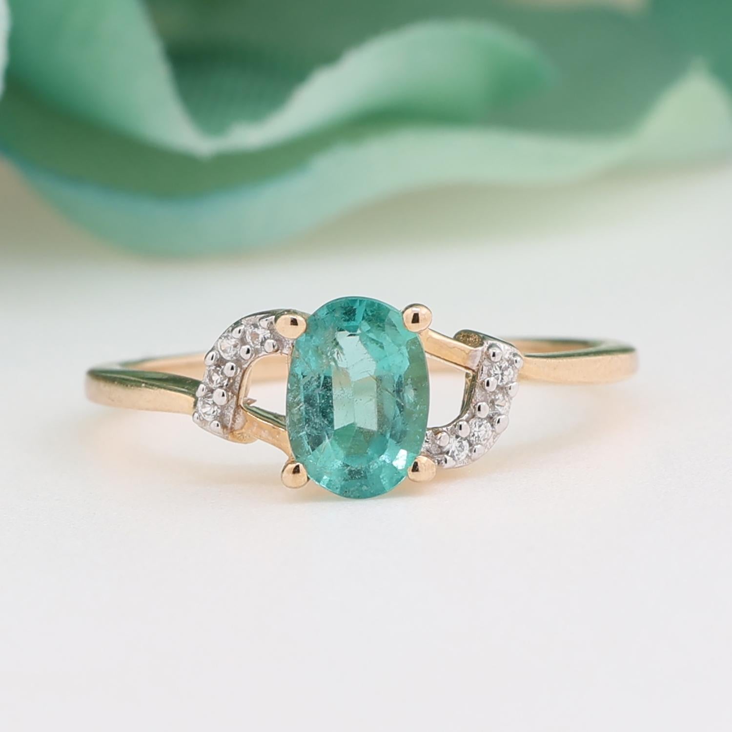 Emerald Diamond Cocktail Ring 10K Gold 0.77 CTW Size 7.25 Estate