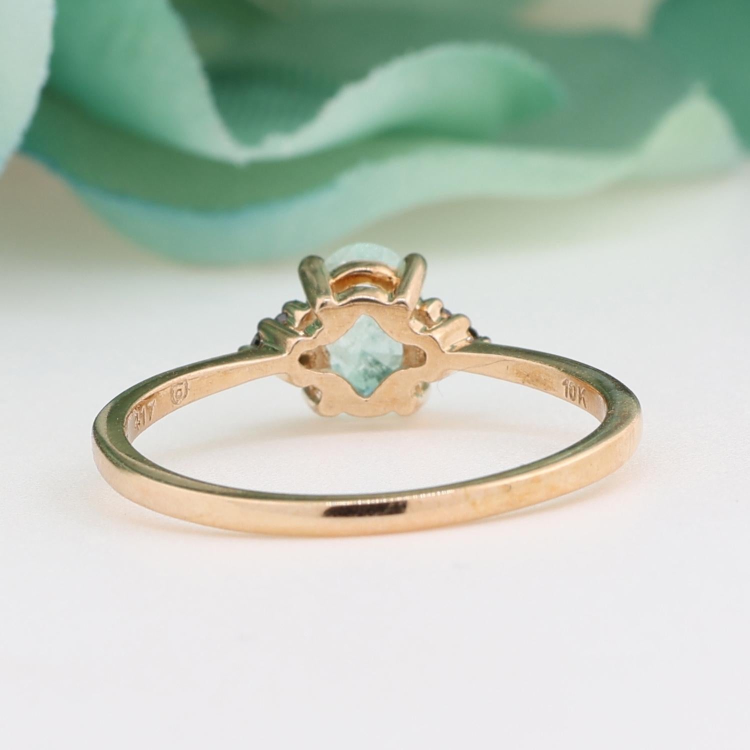 Oval Aquamarine Green Diamond Cocktail Ring 10K Yellow Gold 0.75 CTW Size 8