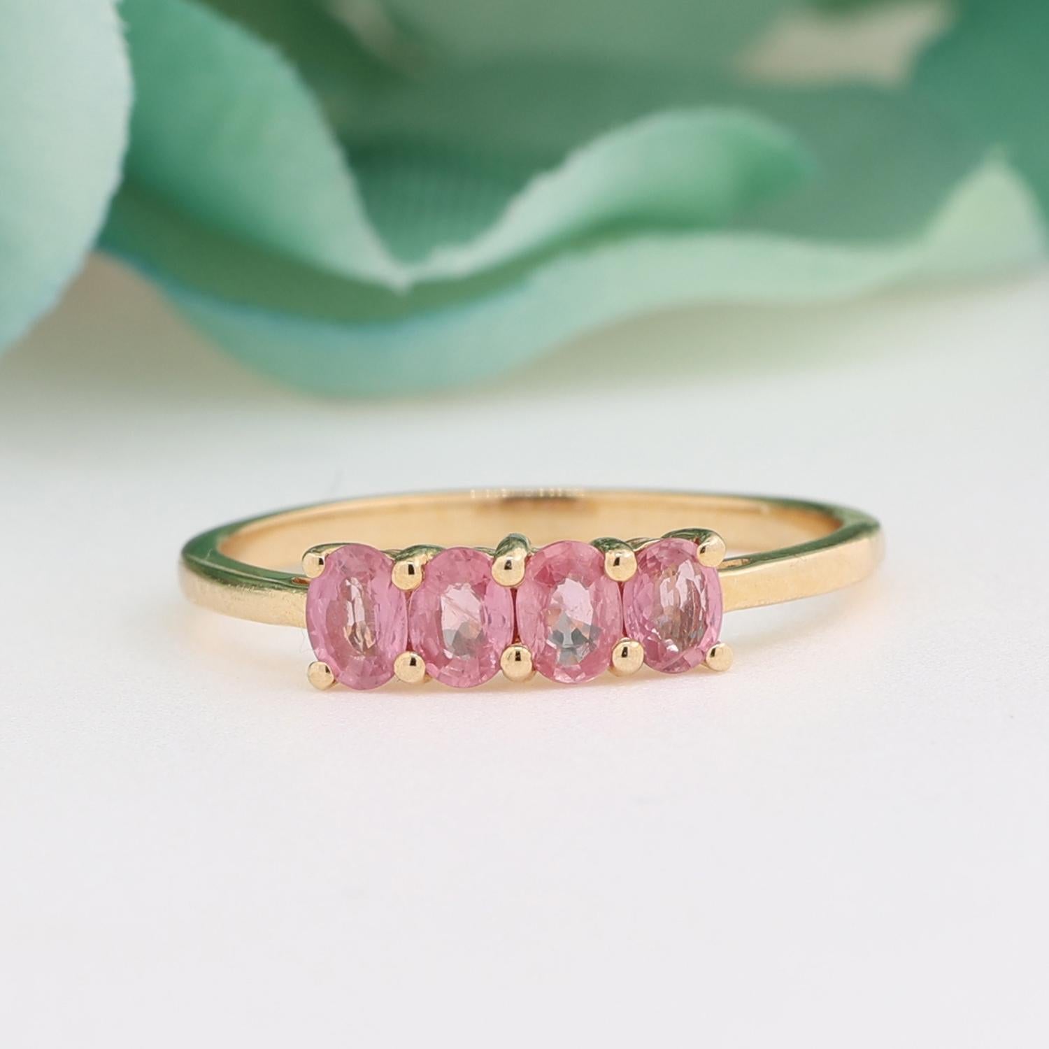 4-Stone Oval Pink Topaz Band Ring 10K Yellow Gold 0.60 CTW Size 8.25