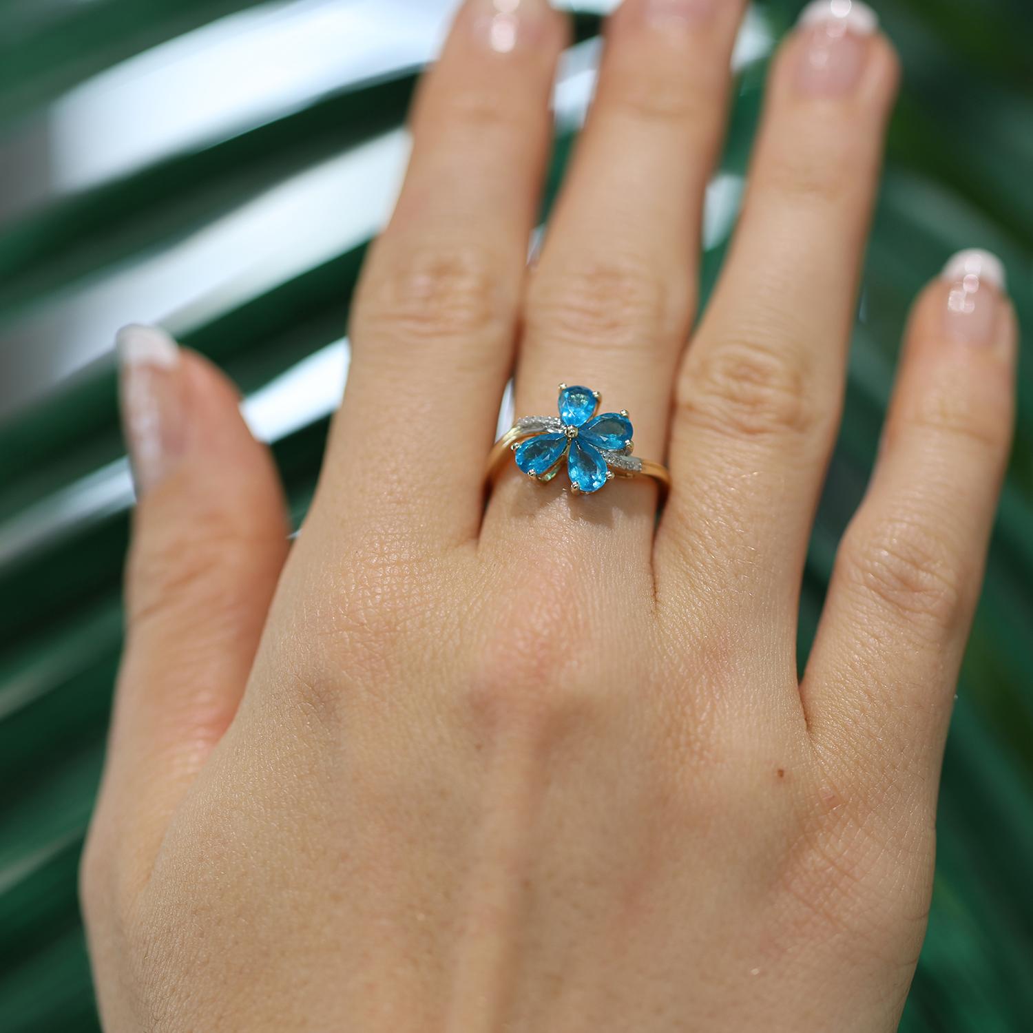 Neon Blue Apatite Diamond Butterfly Ring 10K Gold Ladies 2.25 CTW Size 7.25