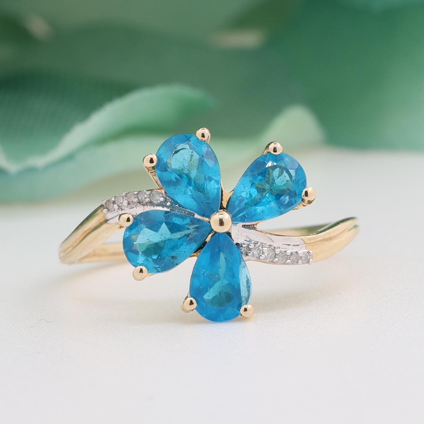 Neon Blue Apatite Diamond Butterfly Ring 10K Gold Ladies 2.25 CTW Size 7.25