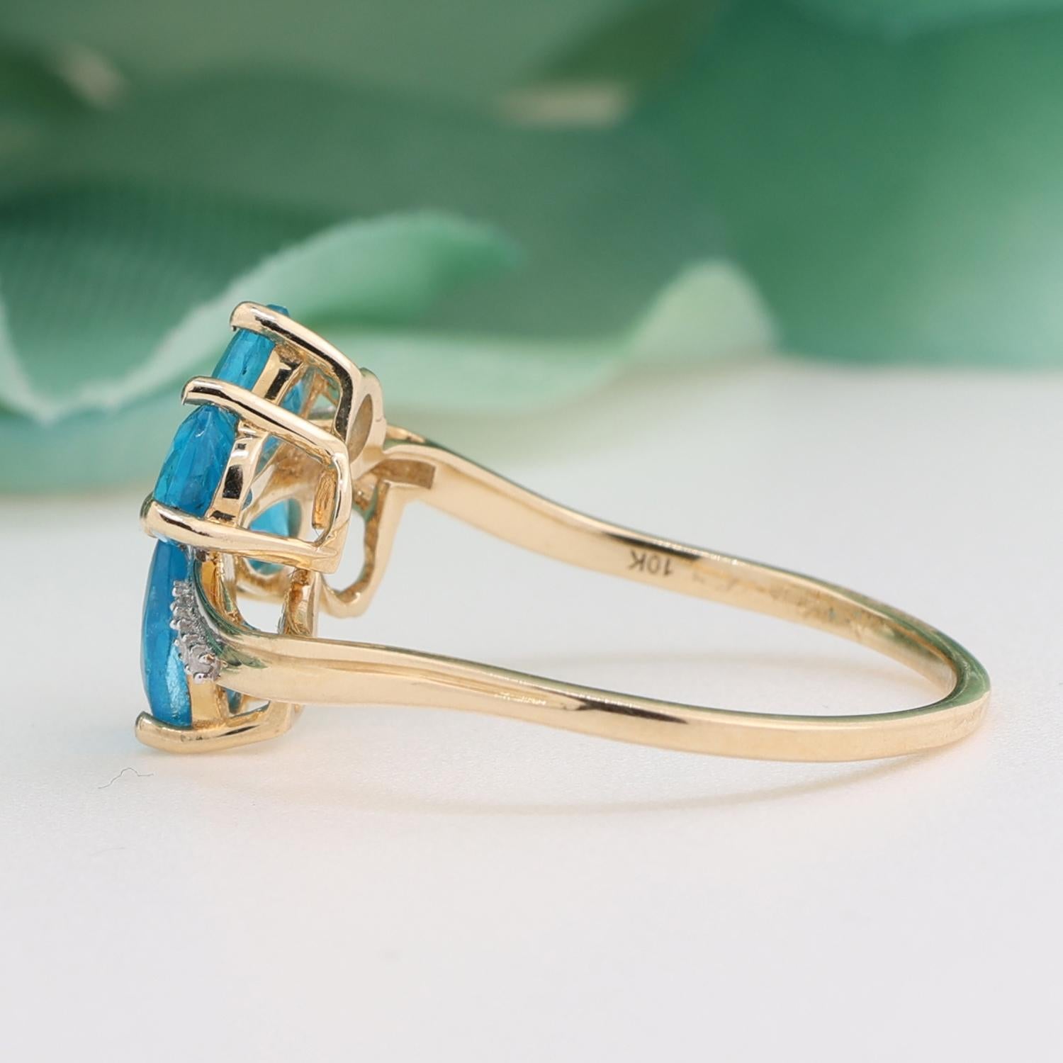 Neon Blue Apatite Diamond Butterfly Ring 10K Gold Ladies 2.25 CTW Size 7.25