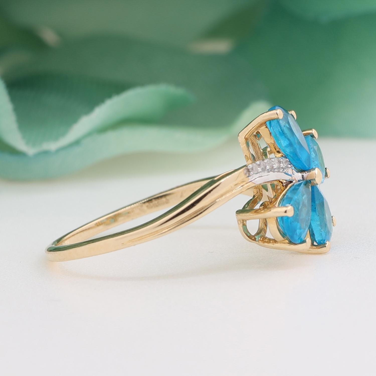 Neon Blue Apatite Diamond Butterfly Ring 10K Gold Ladies 2.25 CTW Size 7.25