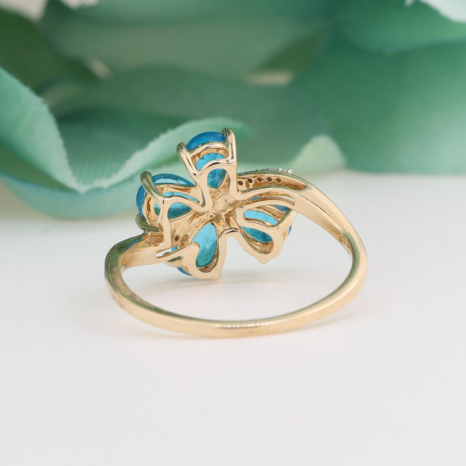 Neon Blue Apatite Diamond Butterfly Ring 10K Gold Ladies 2.25 CTW Size 7.25