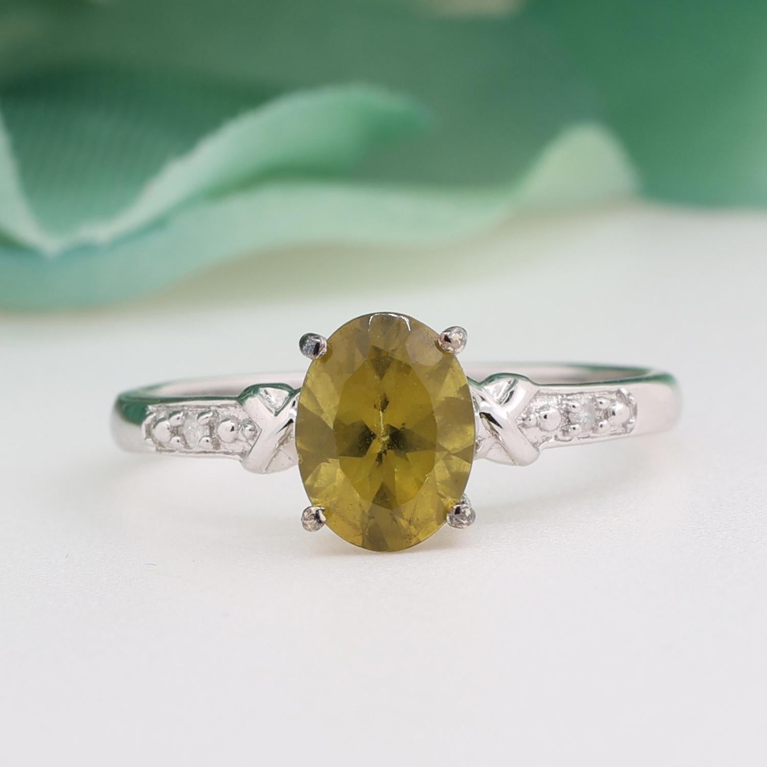 Yellow Sphene Diamond Accent Cocktail Ring 10K White Gold 2.10 CTW Ladies Size 7