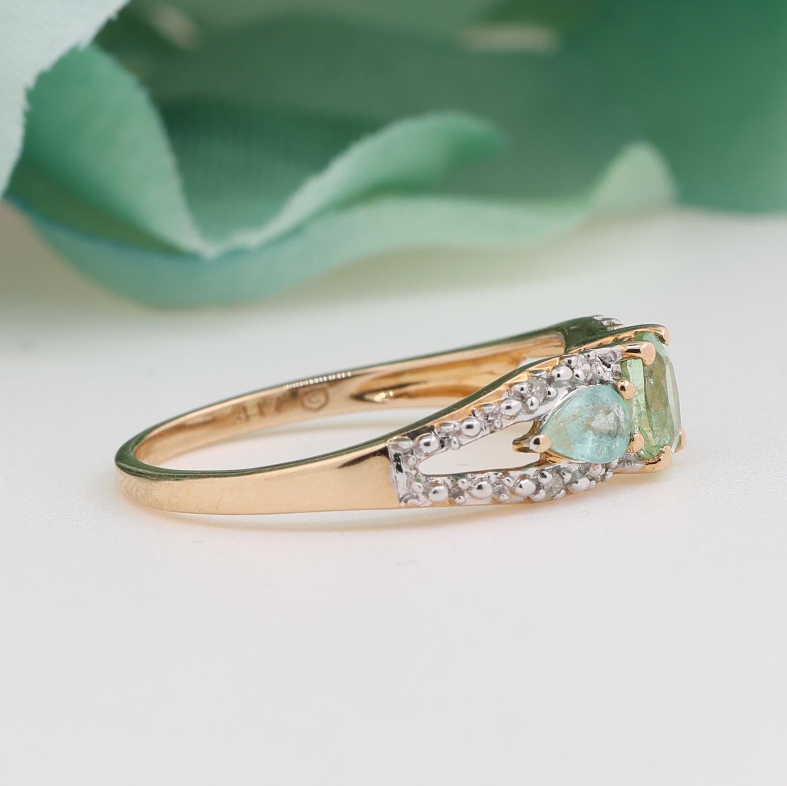 Green Amethyst Diamond Cocktail Ring 10K Gold 0.52 CTW Ladies Size 7.25