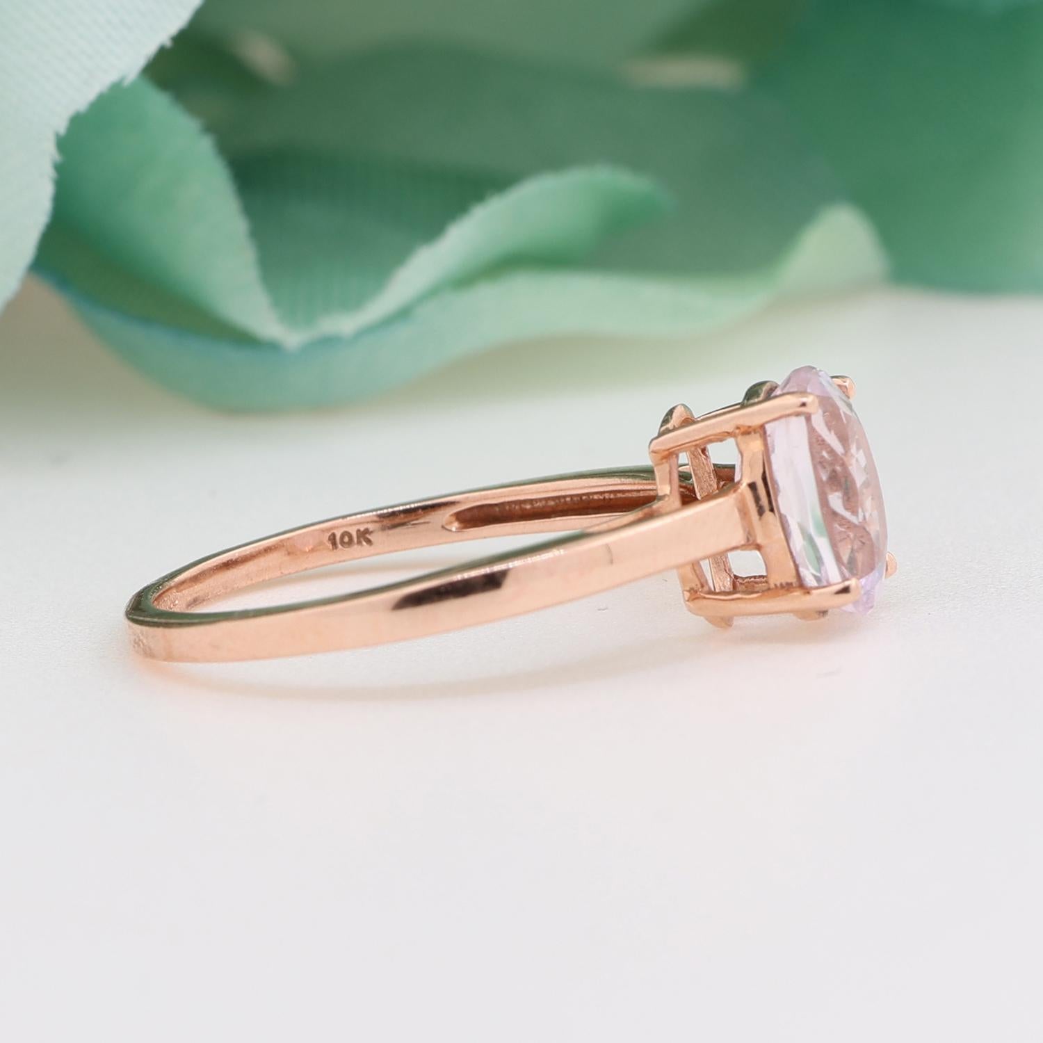 Morganite Solitaire Gemstone Ring 10K Rose Gold 1.13 CT Ladies Estate Size 7.25