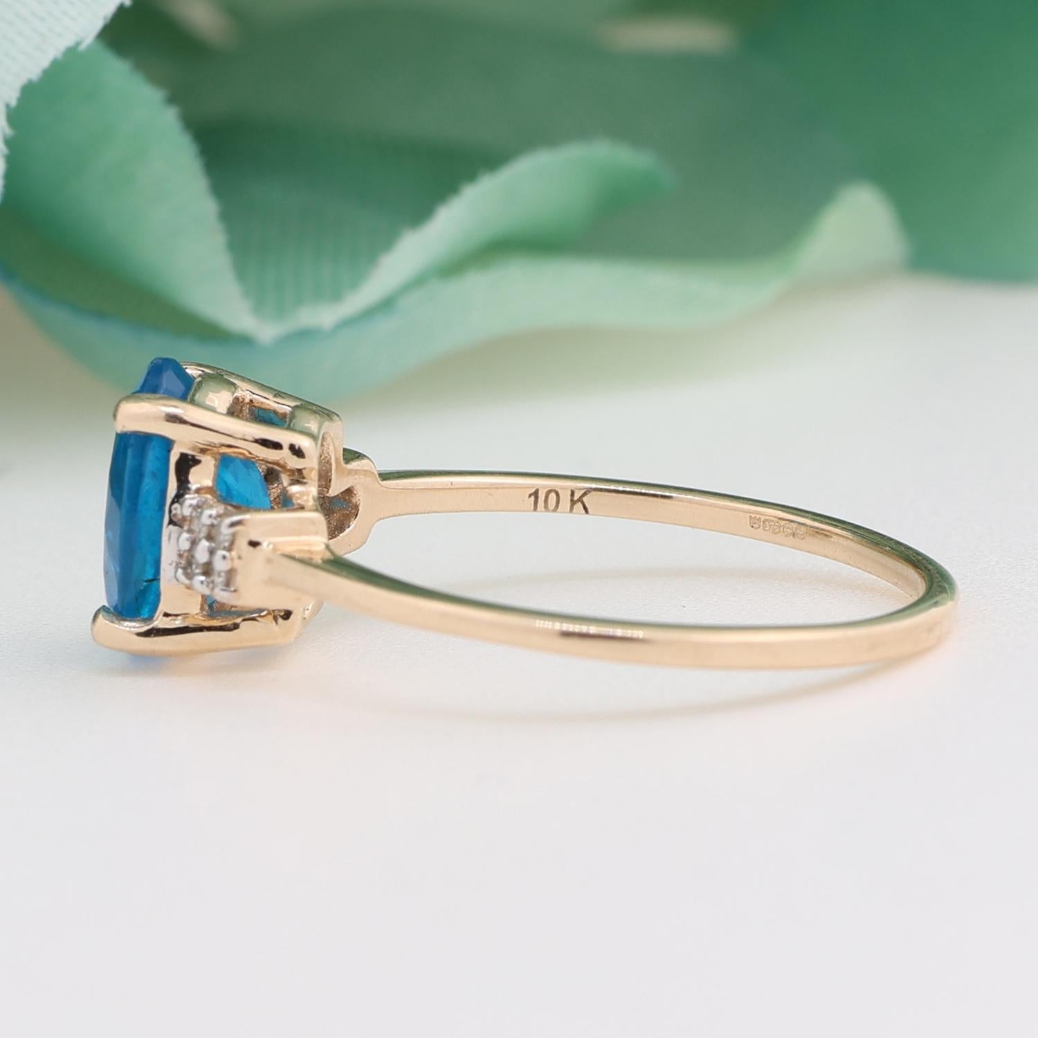 Blue Apatite Diamond Accent Solitaire Ring 10K Gold 1.58 CTW Ladies Size 7.25