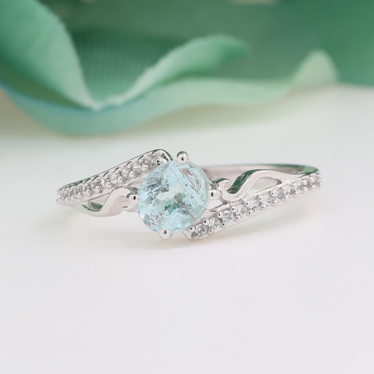 Oval Aquamarine Topaz Cocktail Ring 10K White Gold 0.65 CTW Size 7.25