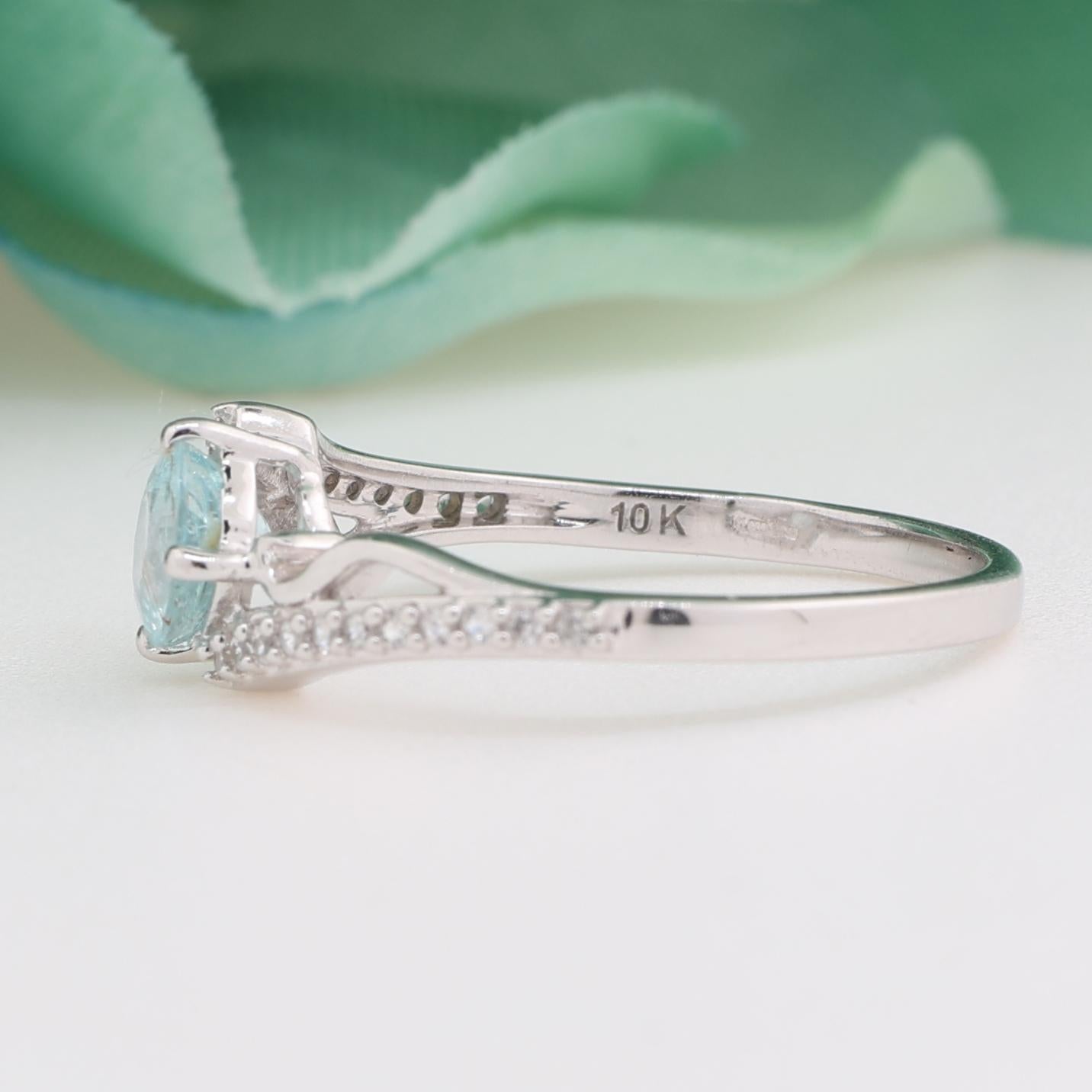 Oval Aquamarine Topaz Cocktail Ring 10K White Gold 0.65 CTW Size 7.25