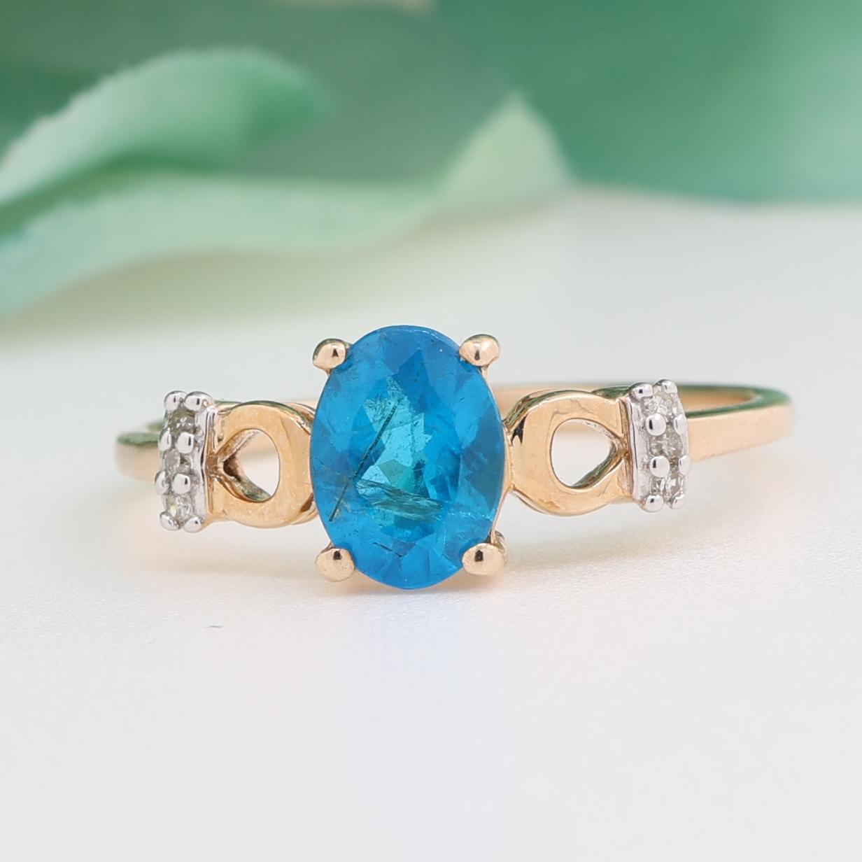 Neon Blue Apatite Diamond Cocktail Ring 10k Gold 1.29 CTW Ladies Size 7.25