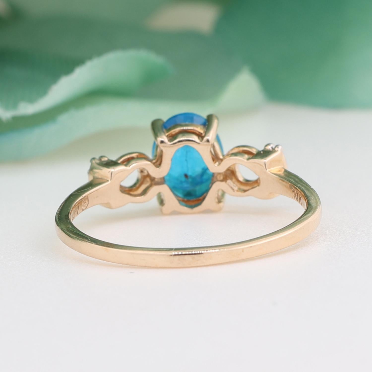 Neon Blue Apatite Diamond Cocktail Ring 10k Gold 1.29 CTW Ladies Size 7.25