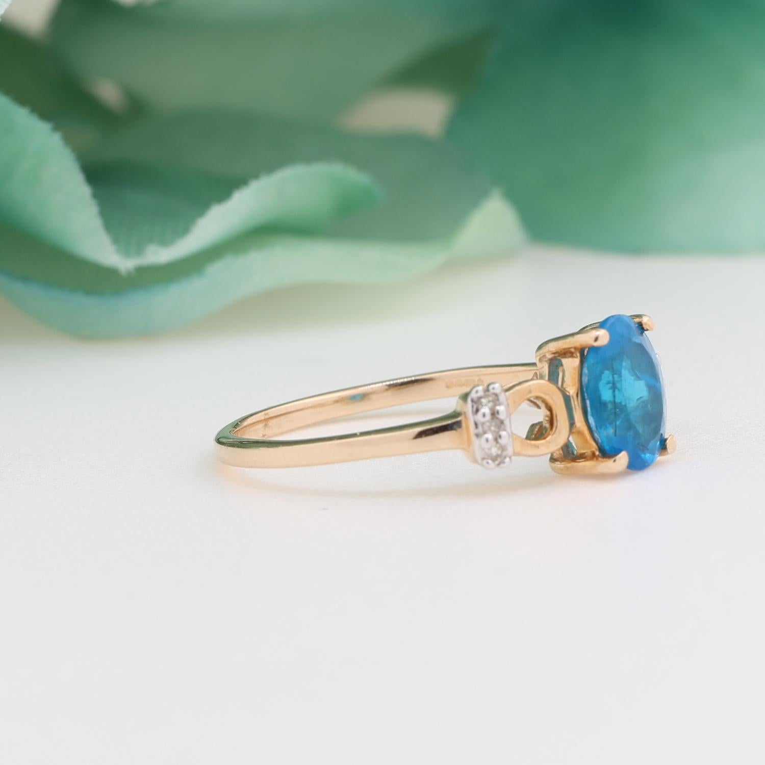 Neon Blue Apatite Diamond Cocktail Ring 10k Gold 1.29 CTW Ladies Size 7.25