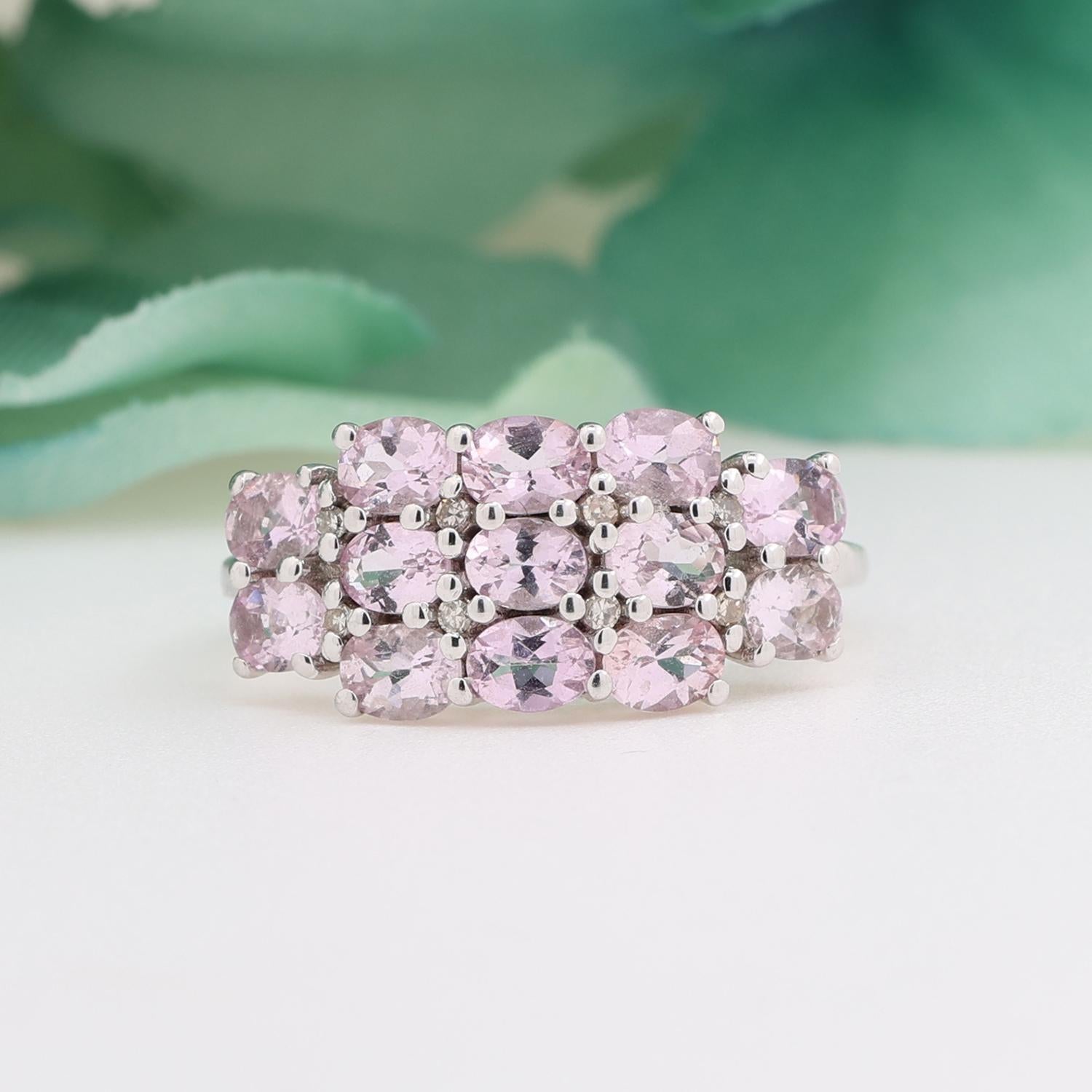 Pink Topaz Band Ring 10K White Gold 2.60 CTW Ladies Size 7 Estate