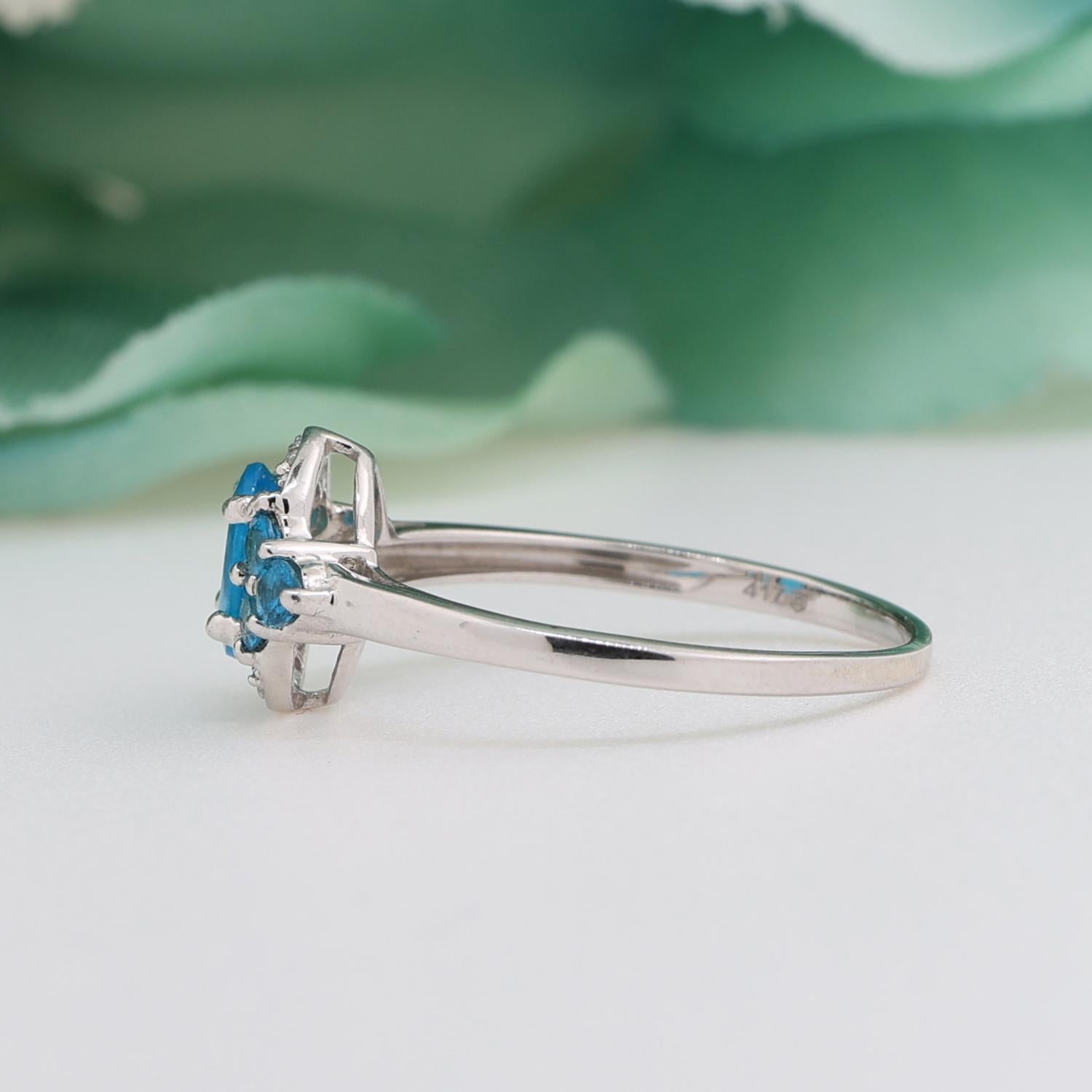 Neon Blue Apatite Topaz Cocktail Ring 10K White Gold 1.30 CTW Ladies Size 7.25