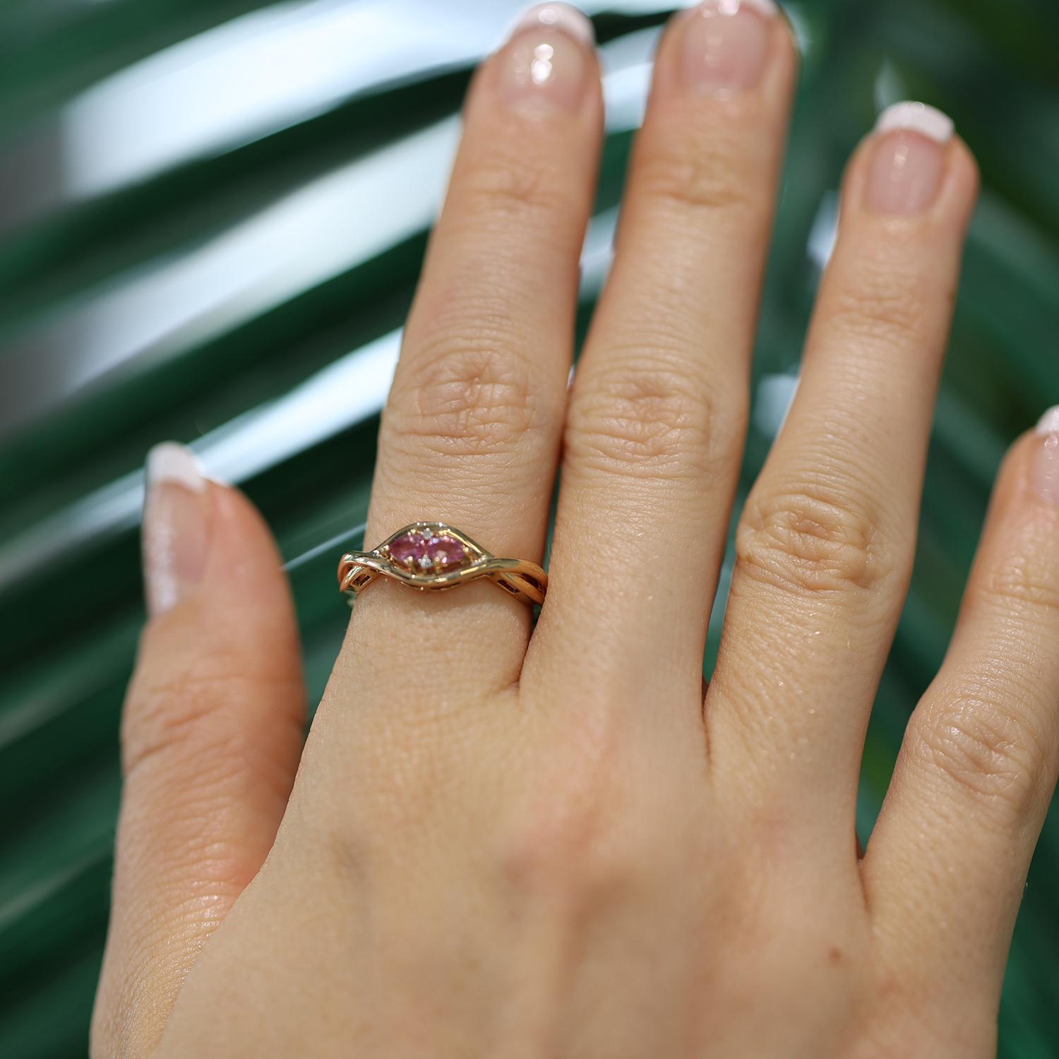 Pink Sapphire Diamond Infinity Ring 10K Gold 0.22 CTW Swirl Band Size 7.25