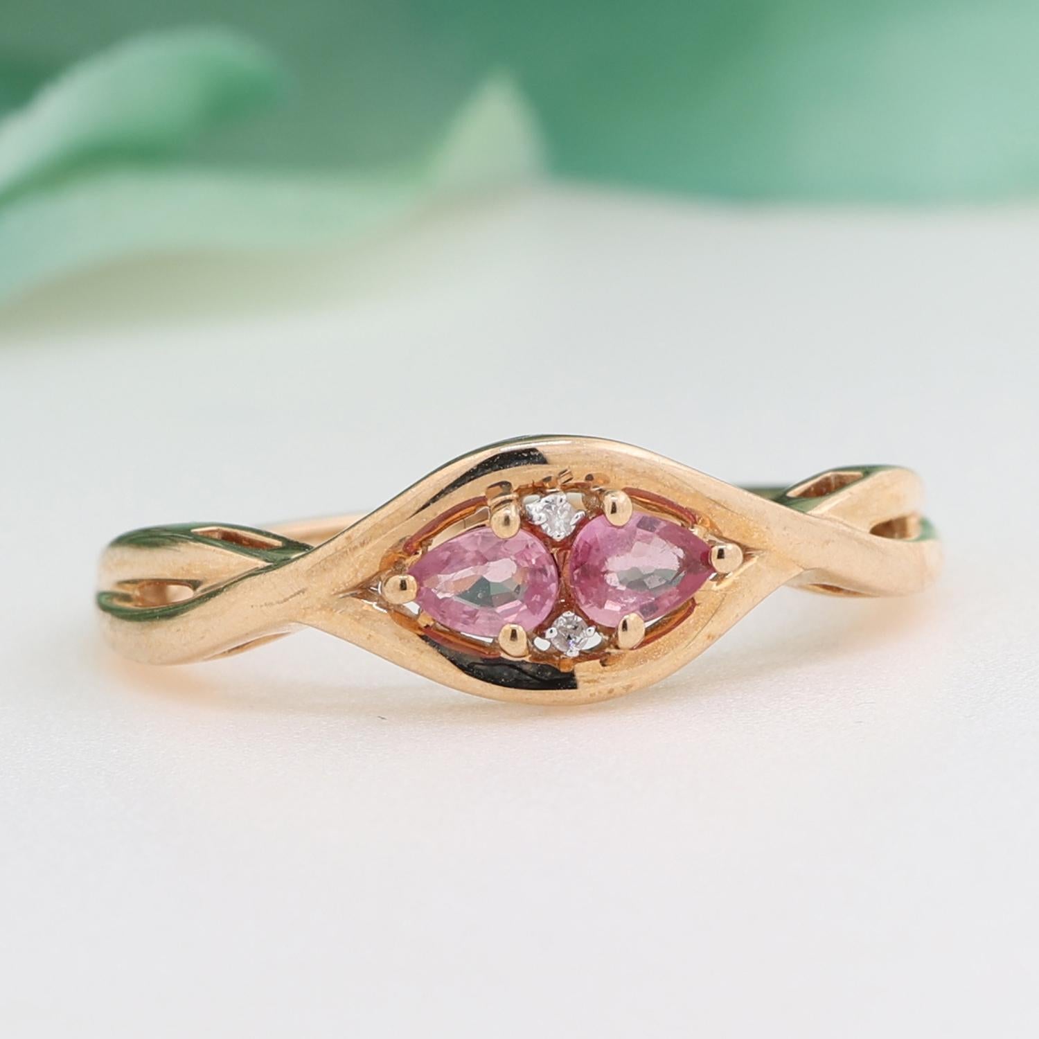 Pink Sapphire Diamond Infinity Ring 10K Gold 0.22 CTW Swirl Band Size 7.25