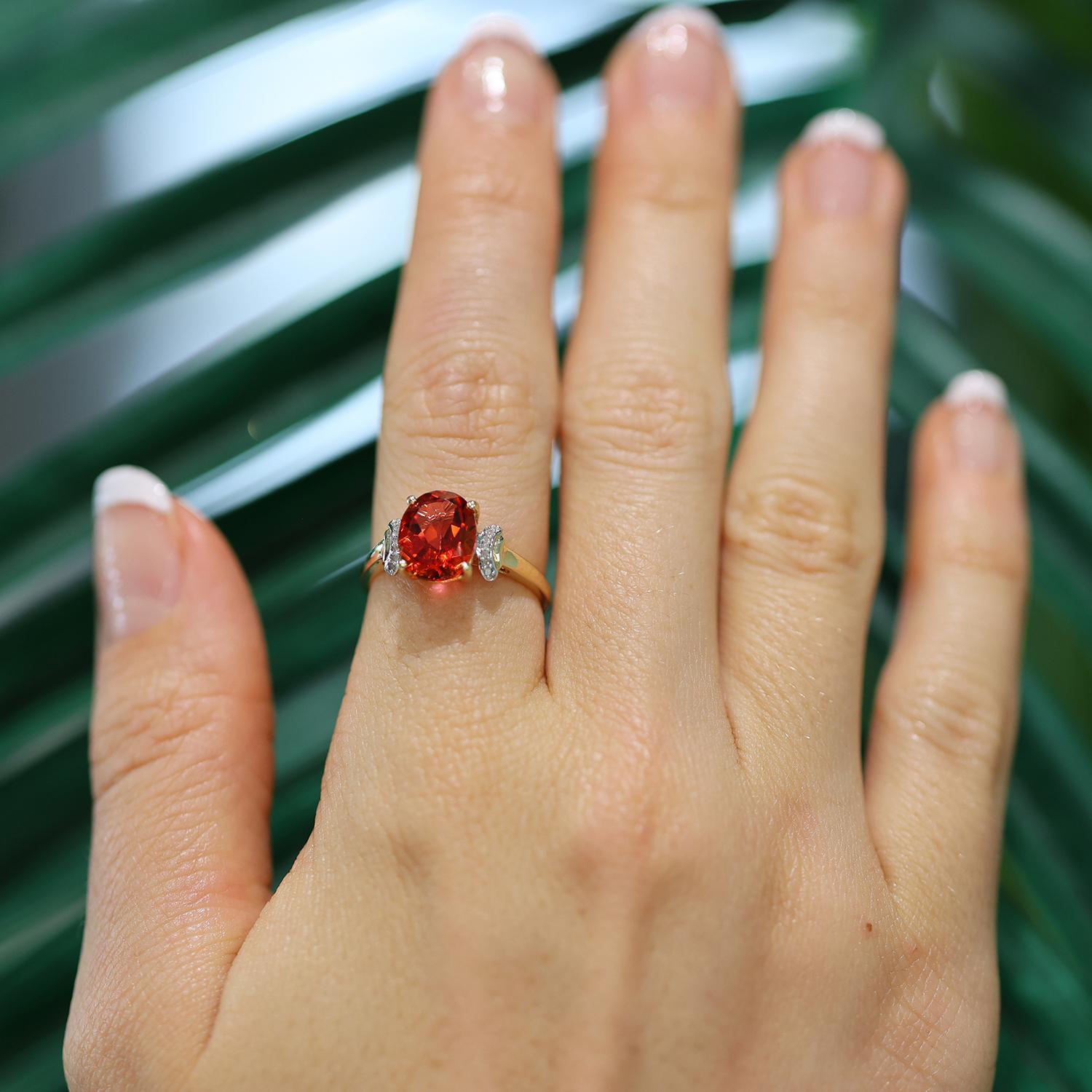 Solitaire Oval Orange Topaz Diamond Accent Ring 10K Yellow Gold 3.35TW Size 7.25