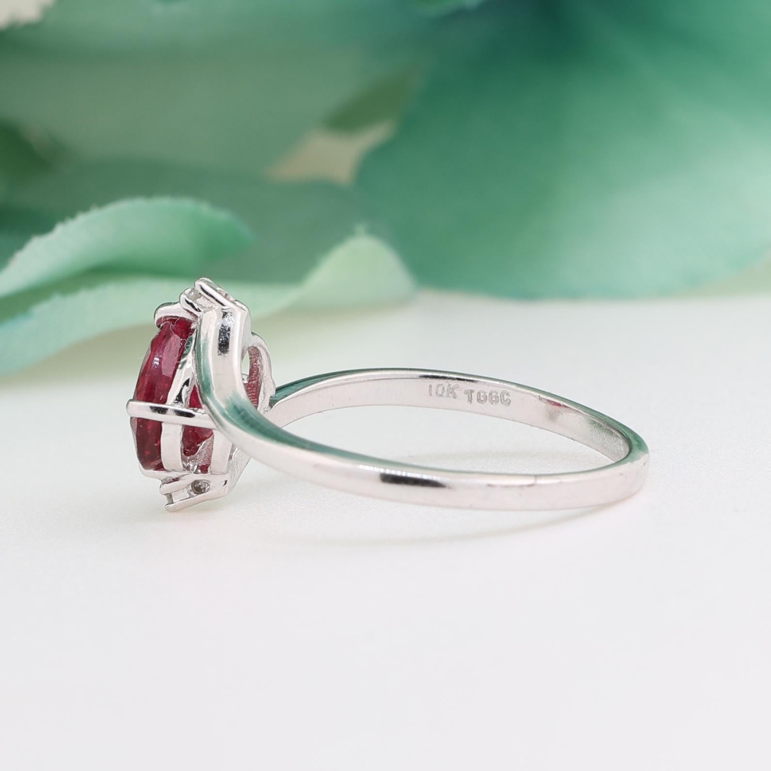 Oval Pink Tourmaline Swirl Ring Solitaire 10K White Gold 0.82 CT Size 7.25