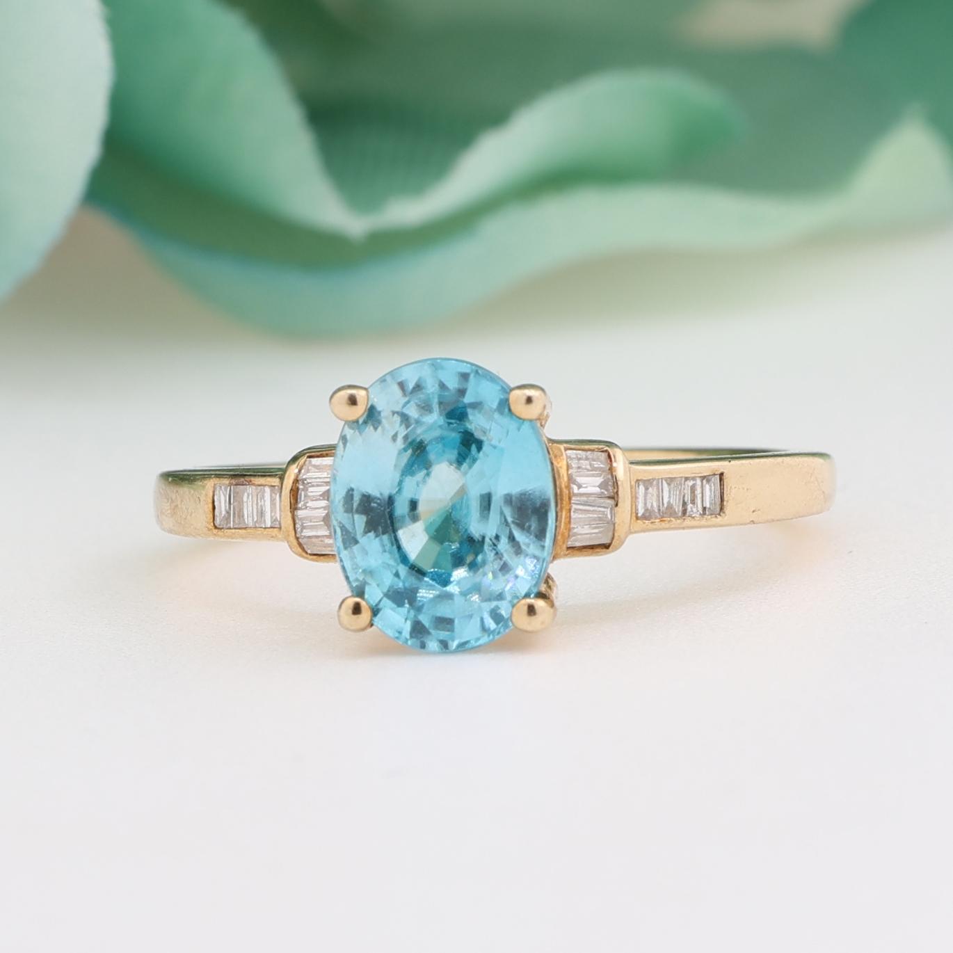 Swiss Blue Topaz Diamond Cocktail Ring 10K Yellow Gold 2.32 CTW SZ 8.25