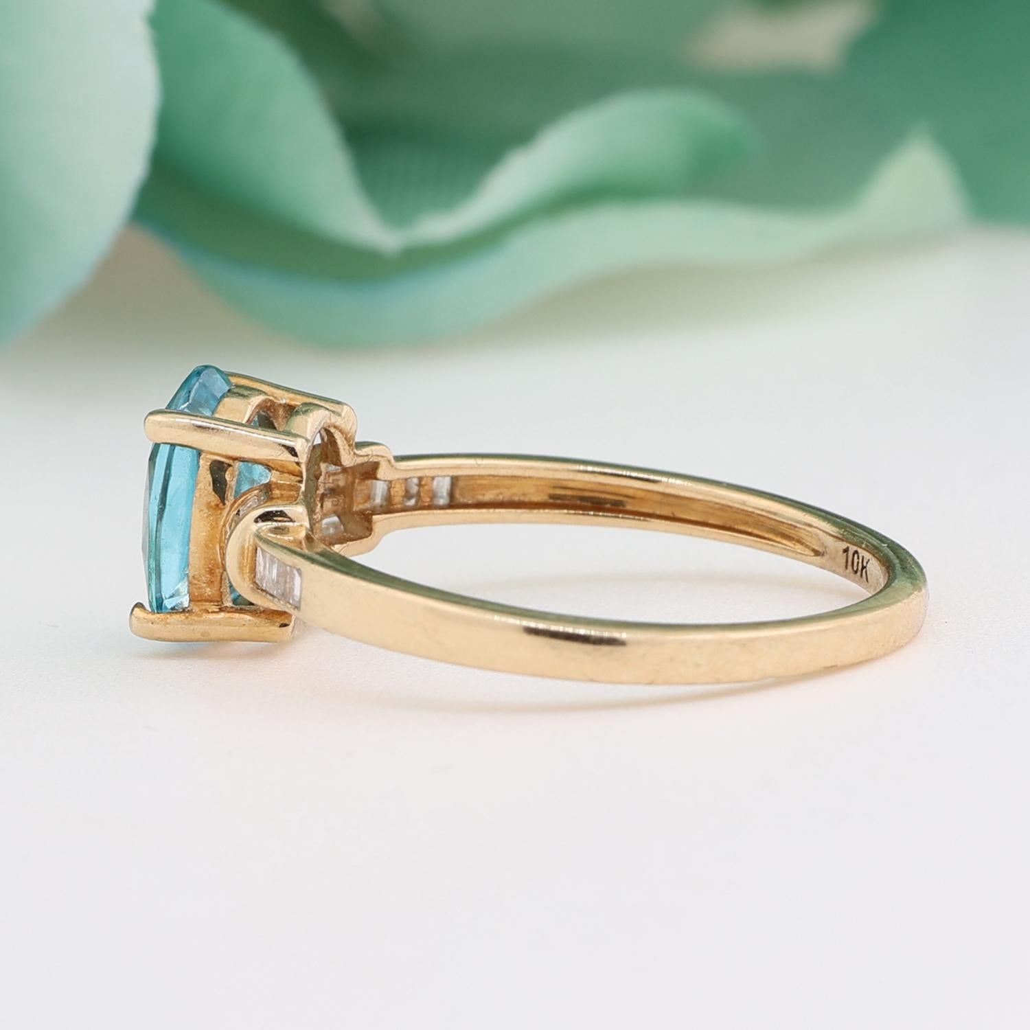 Swiss Blue Topaz Diamond Cocktail Ring 10K Yellow Gold 2.32 CTW SZ 8.25