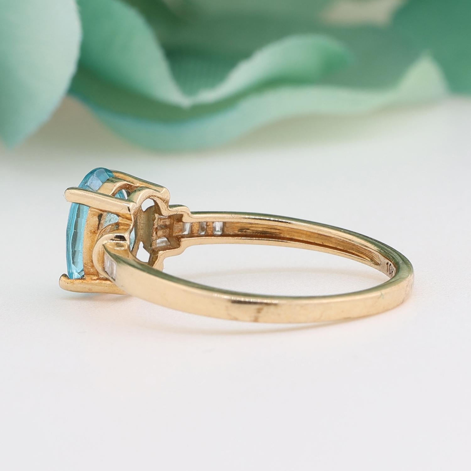 Swiss Blue Topaz Diamond Cocktail Ring 10K Yellow Gold 2.32 CTW SZ 8.25