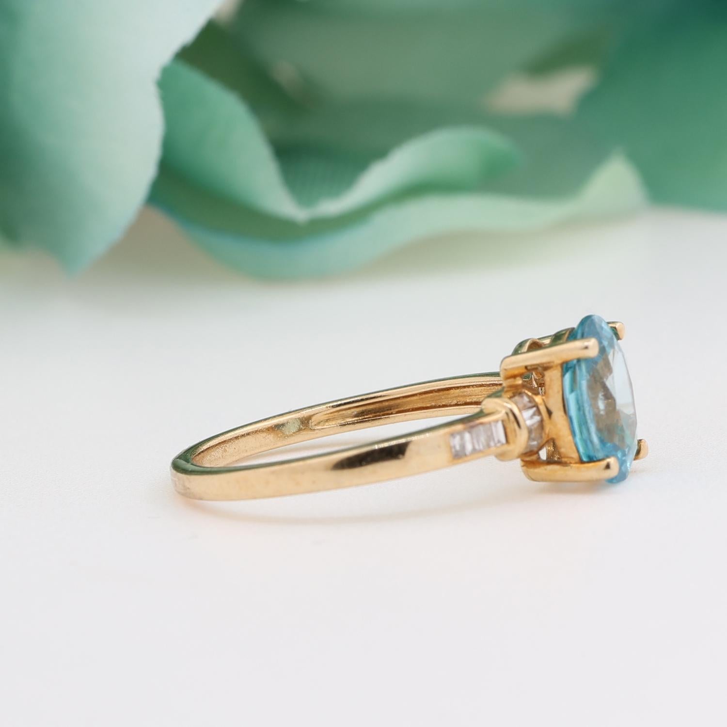 Swiss Blue Topaz Diamond Cocktail Ring 10K Yellow Gold 2.32 CTW SZ 8.25