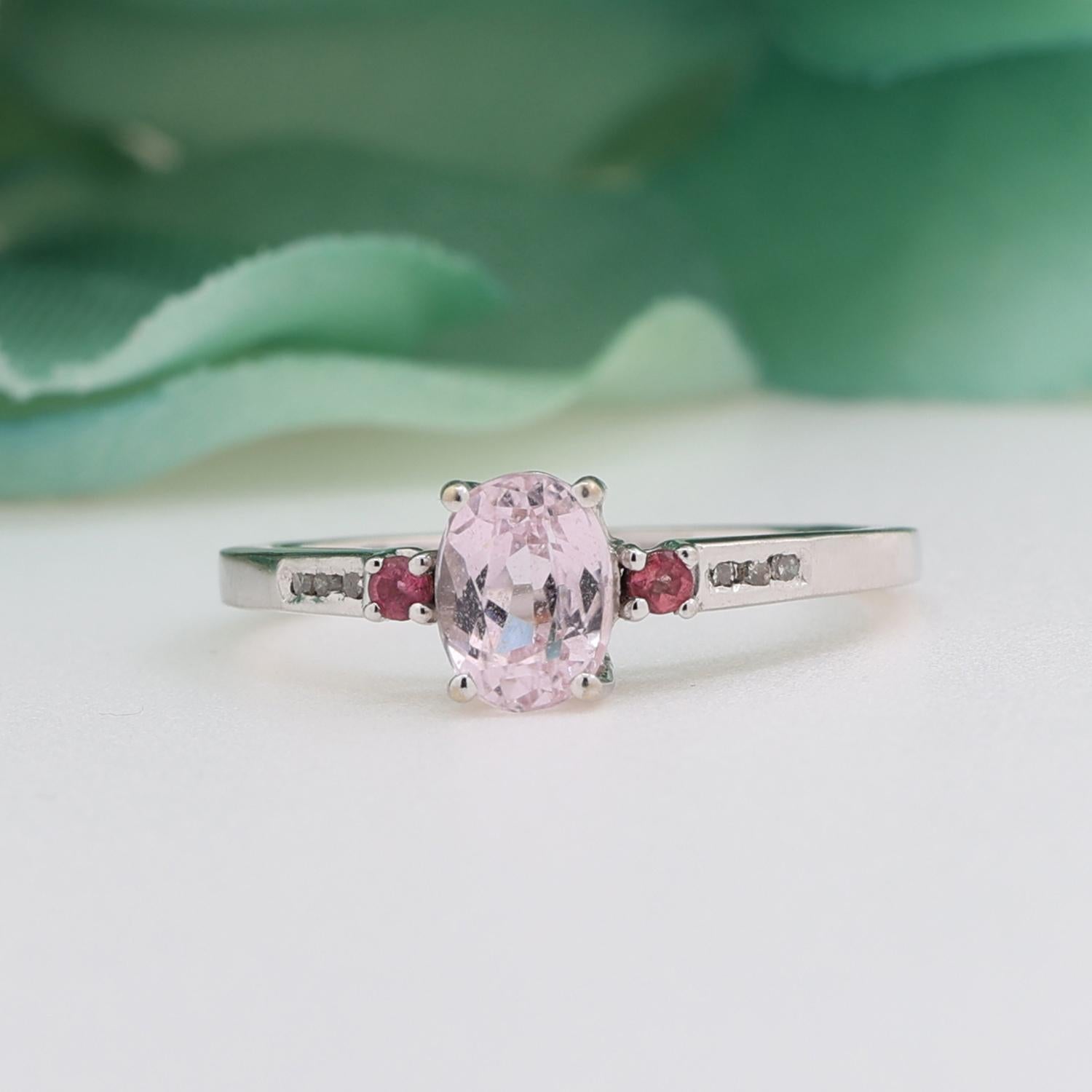 Pink Quartz Diamond Accent Ring 10K White Gold 0.81 CTW Ladies Size 7.25