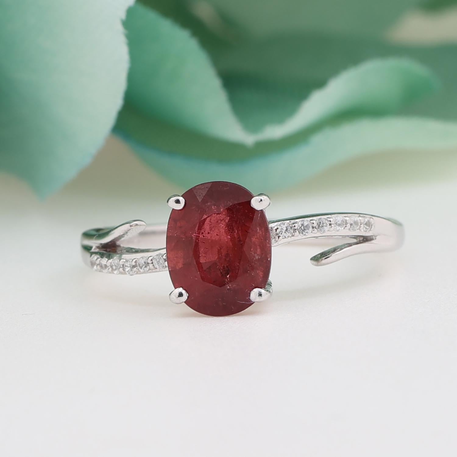 Solitaire Pink Tourmaline Topaz Accent Ring 10K White Gold 1.47 CTW Size 7.25