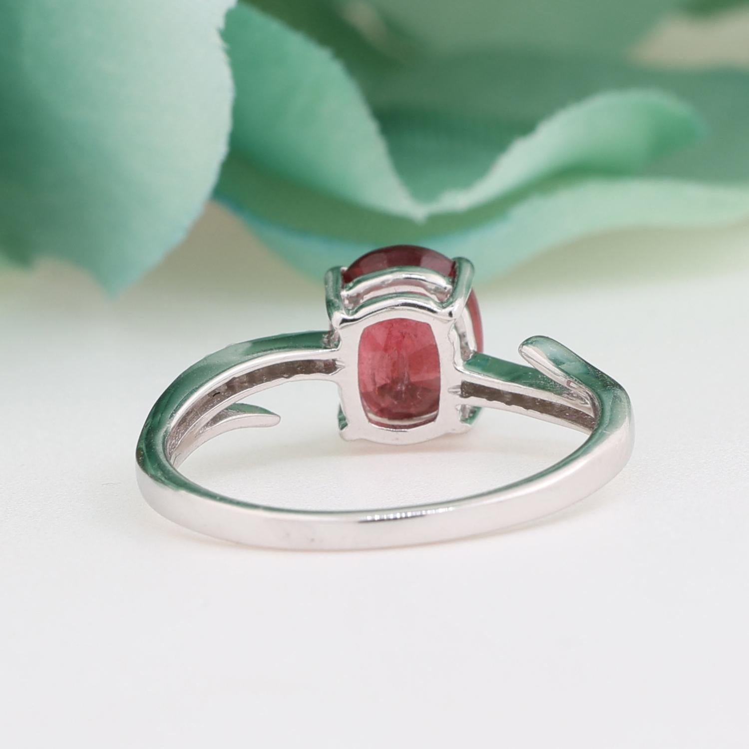 Solitaire Pink Tourmaline Topaz Accent Ring 10K White Gold 1.47 CTW Size 7.25