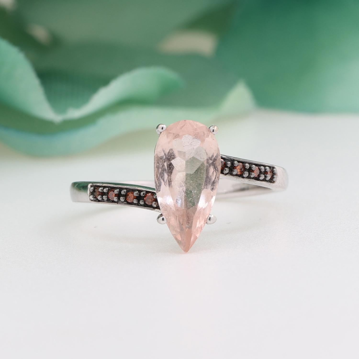 Pear Cut Pink Morganite Bypass Ring 10K White Gold 1.88 TW Size 7.25