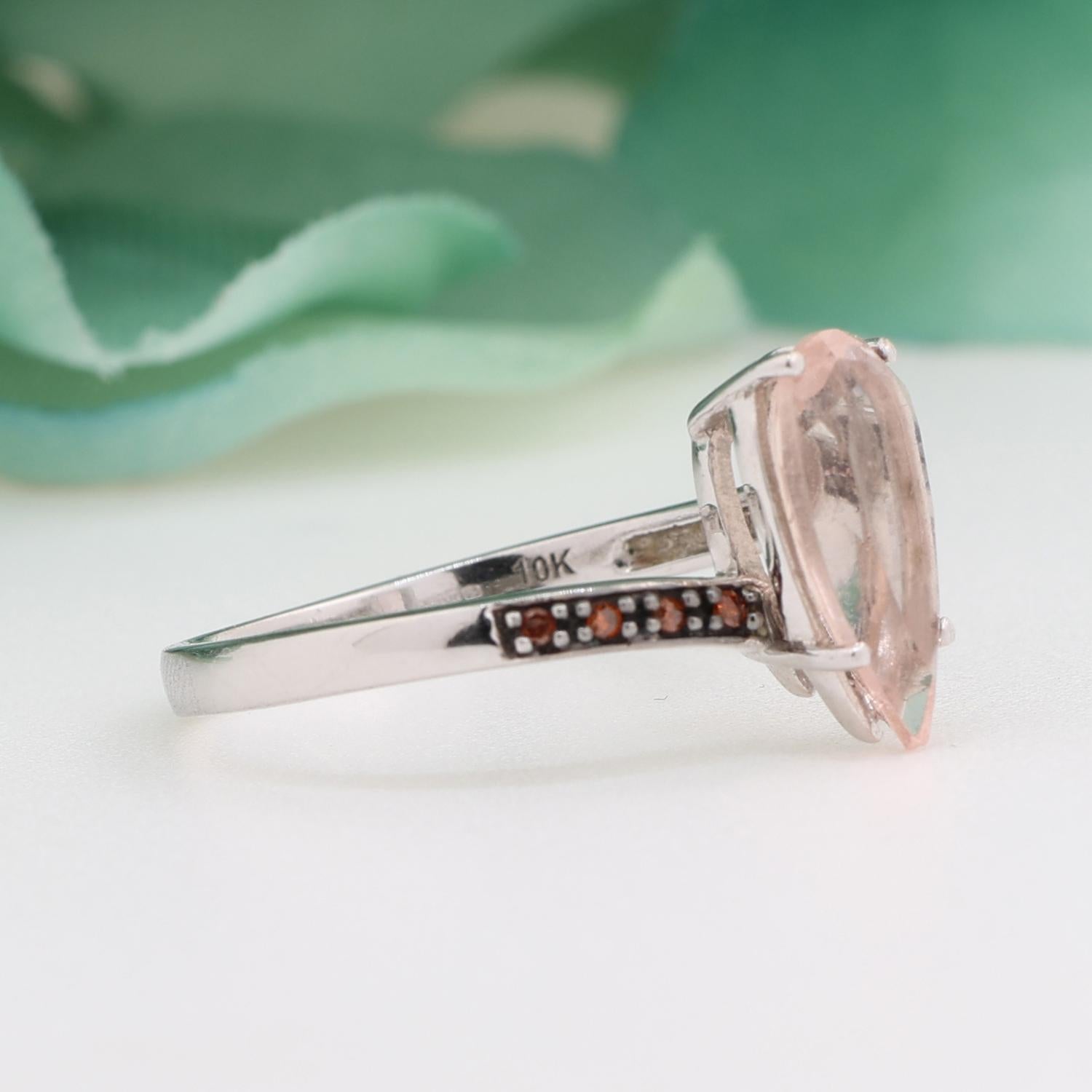 Pear Cut Pink Morganite Bypass Ring 10K White Gold 1.88 TW Size 7.25