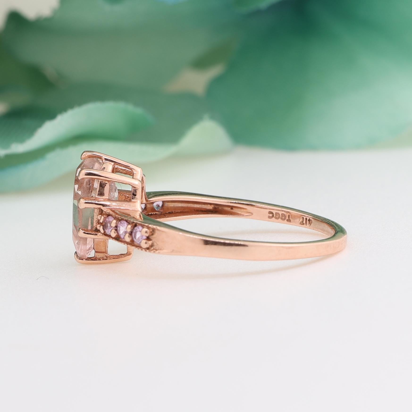 Pear Pink Morganite Solitaire Ring Pink Topaz Accents 10K Rose Gold Size 8.25