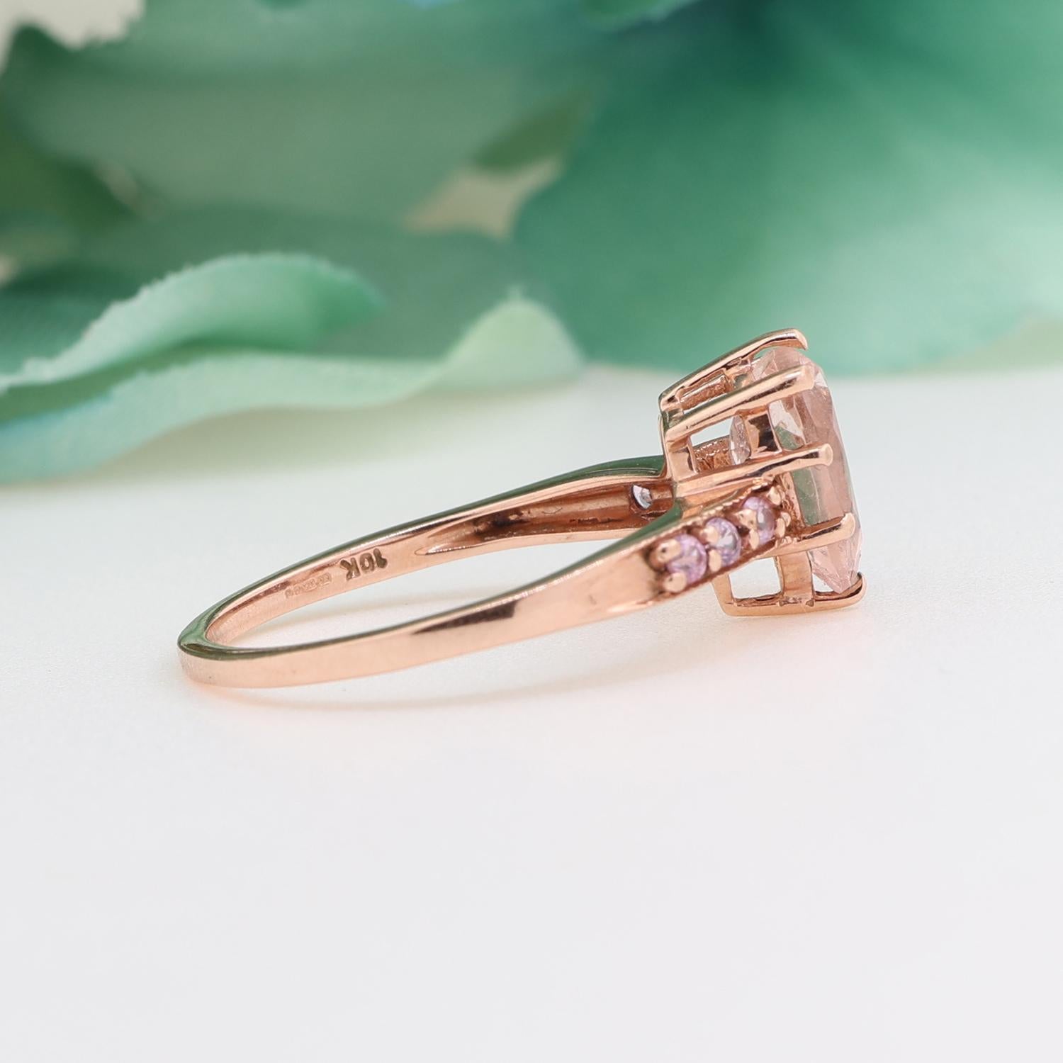 Pear Pink Morganite Solitaire Ring Pink Topaz Accents 10K Rose Gold Size 8.25