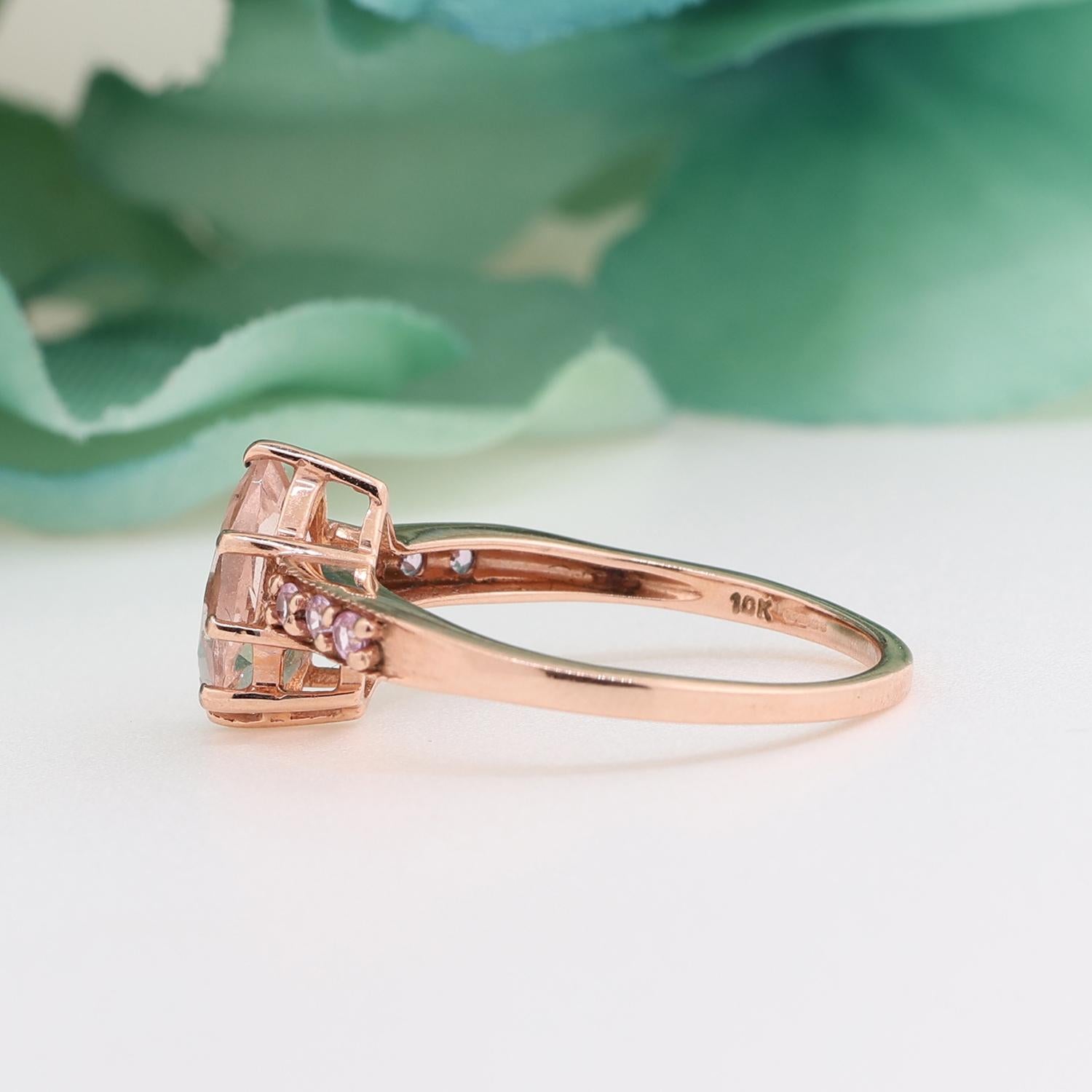 Pear Pink Morganite Solitaire Ring Pink Topaz Accents 10K Rose Gold Size 8.25