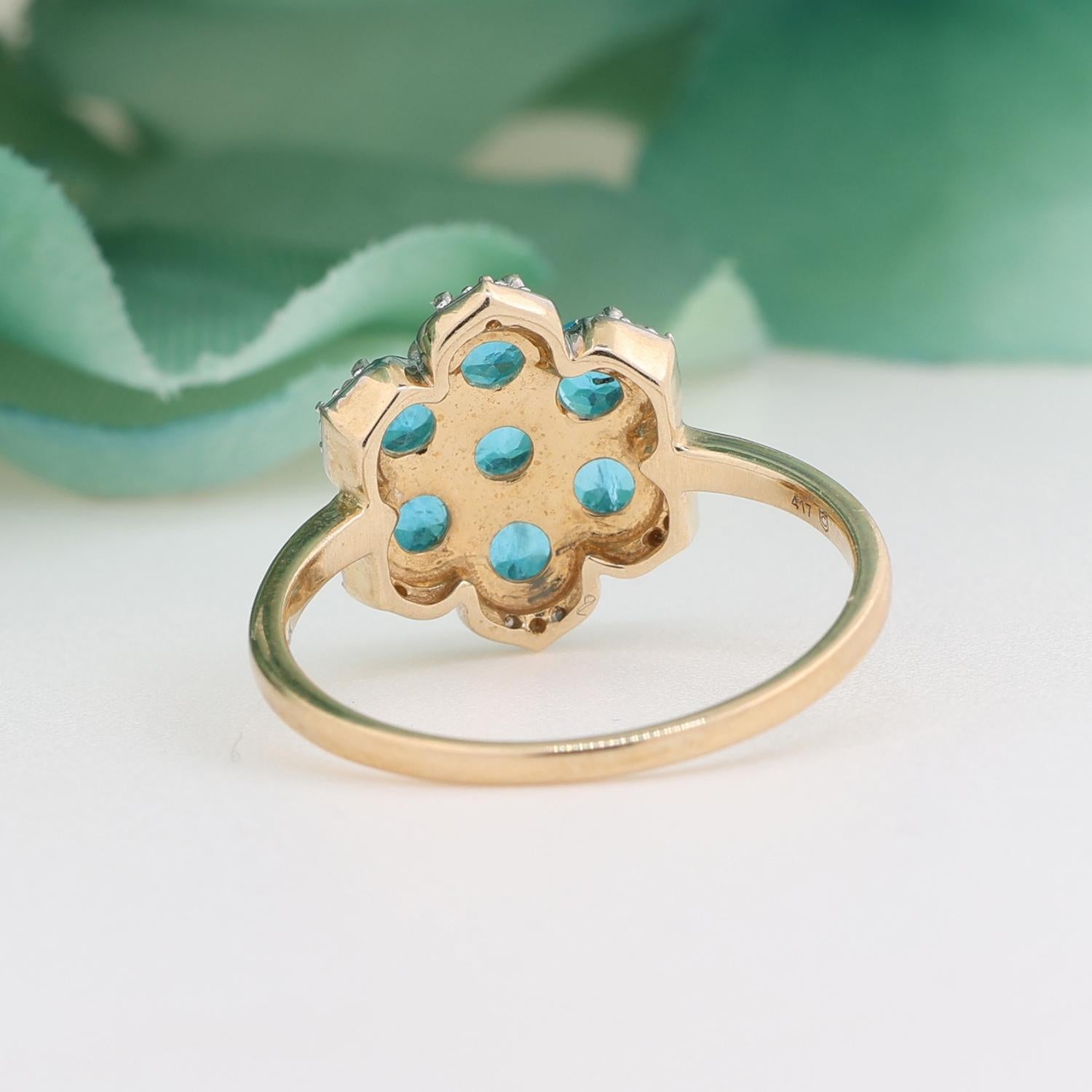 Blue Apatite Diamond Flower Ring 10K Gold 1.27 CTW Ladies Size 7.25