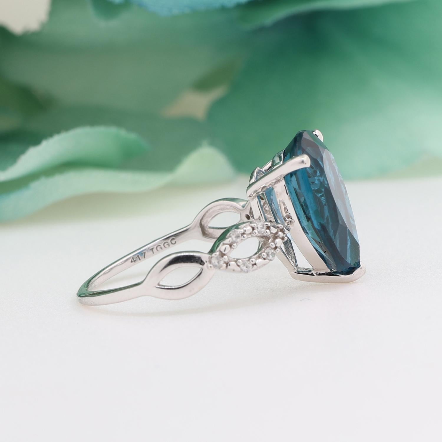 Pear London Blue Topaz White Topaz Accent Ring 10K White Gold 2.90 CTW Size 7