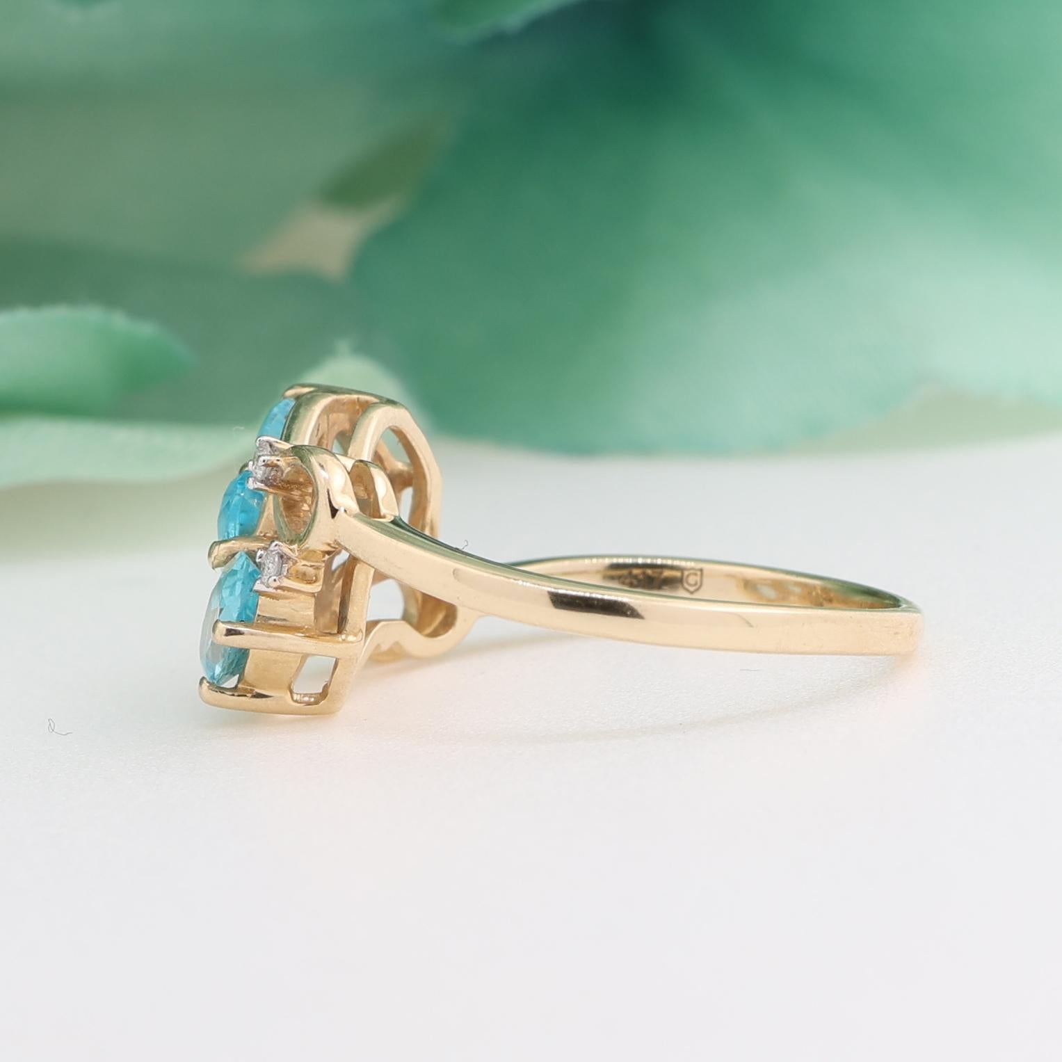 3-Stone Blue Topaz Diamond Cocktail Ring Swirl 10K Yellow Gold 3.34CTW Size 7.25