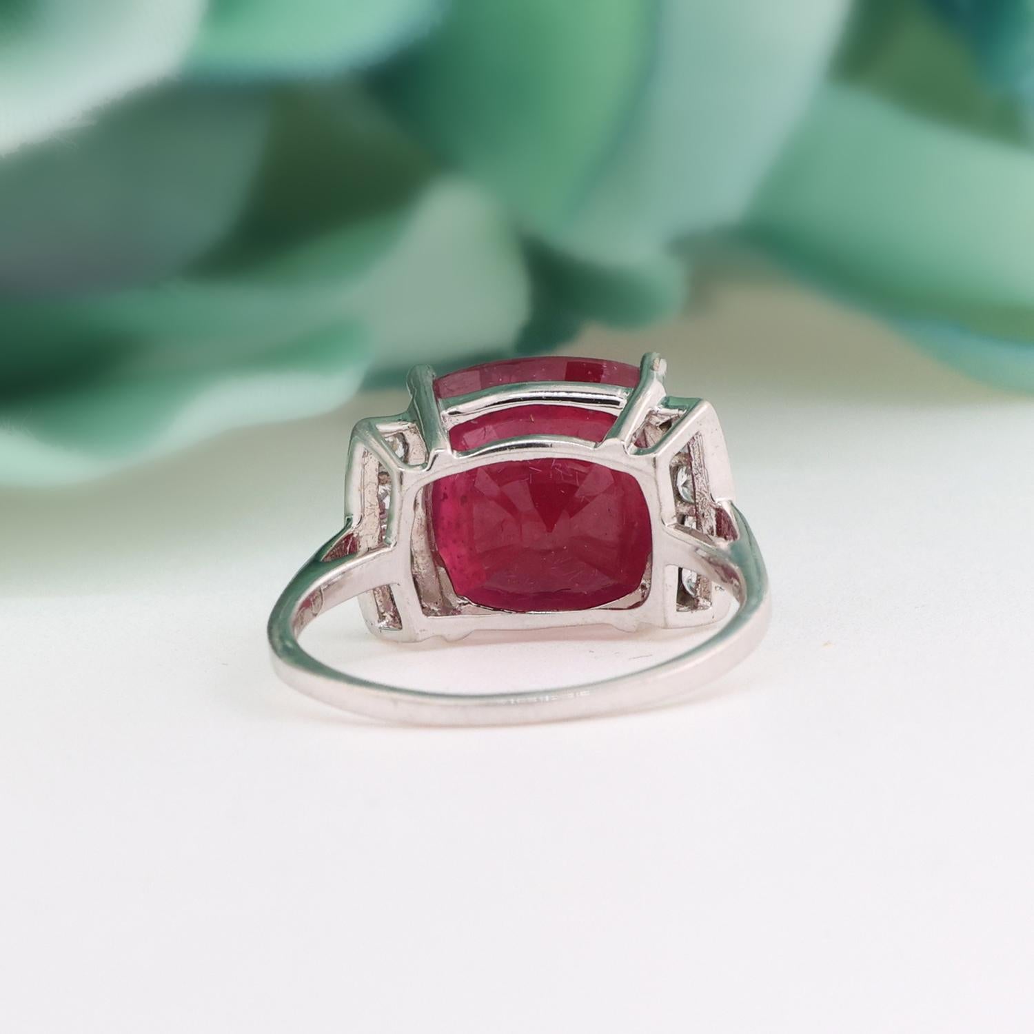 Ruby And White Topaz Cocktail Ring 10K White Gold 5.70 CTW Size 7.25 Estate