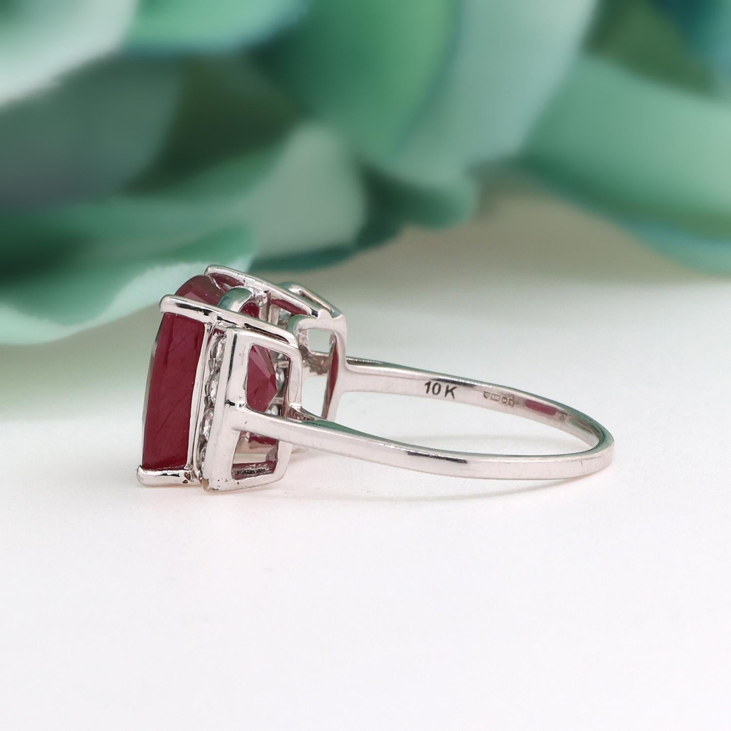 Ruby And White Topaz Cocktail Ring 10K White Gold 5.70 CTW Size 7.25 Estate