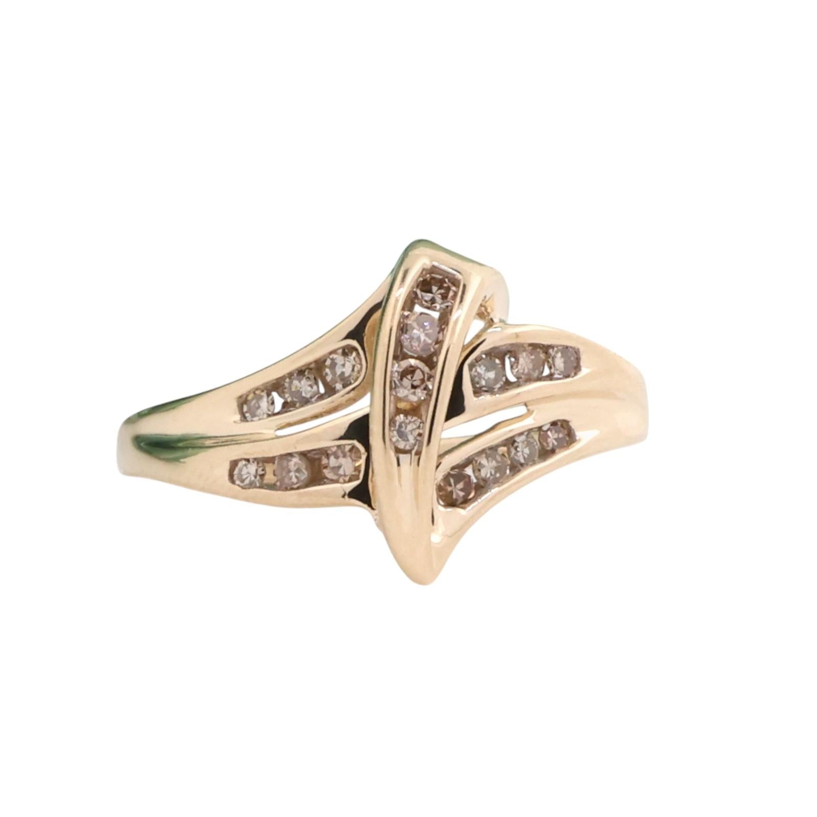 10K Gold Champagne Diamond Bypass Ring 0.20CTW Swirl Estate Size 6.75 Ladies