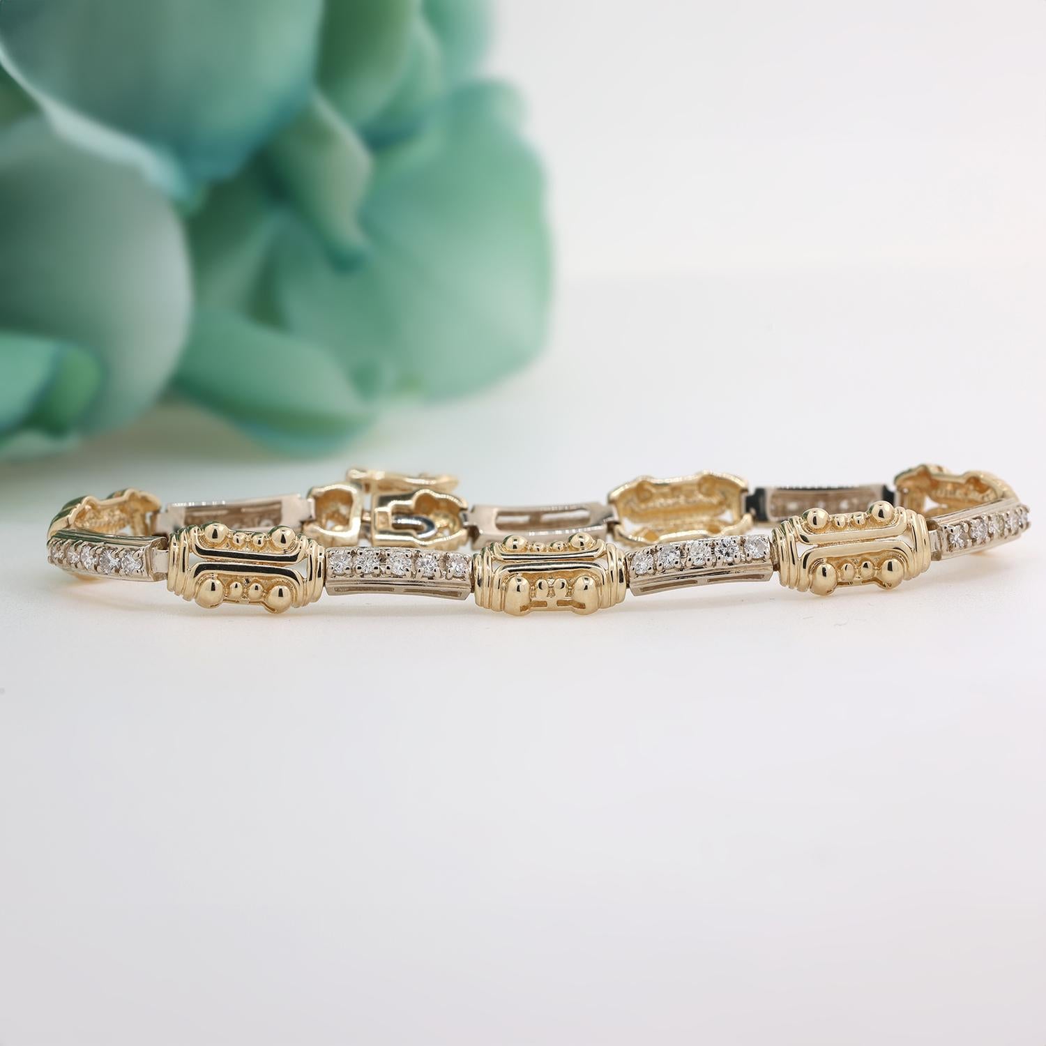 Diamond Station Bracelet 14K Two-Tone Gold 1.05 TW Size 7.25" Estate