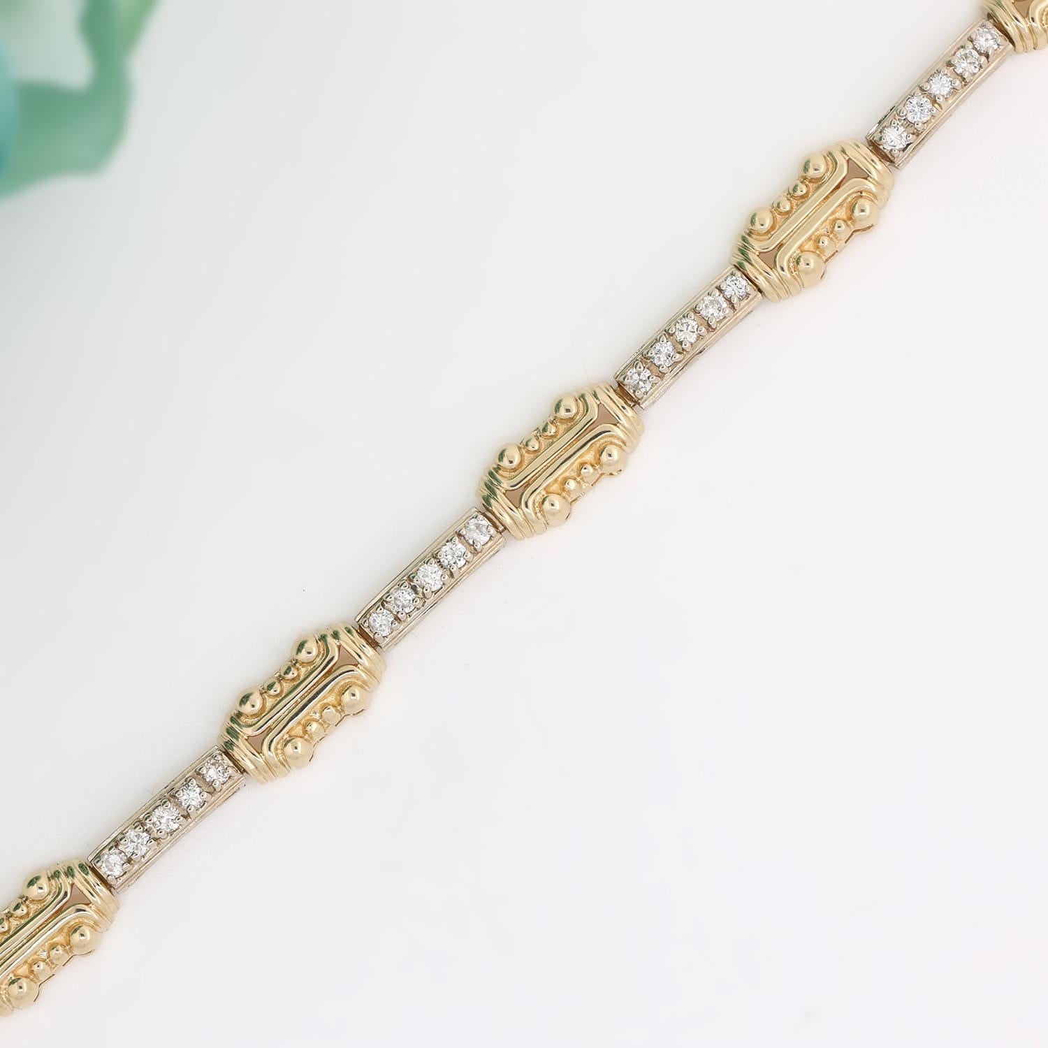 Diamond Station Bracelet 14K Two-Tone Gold 1.05 TW Size 7.25" Estate