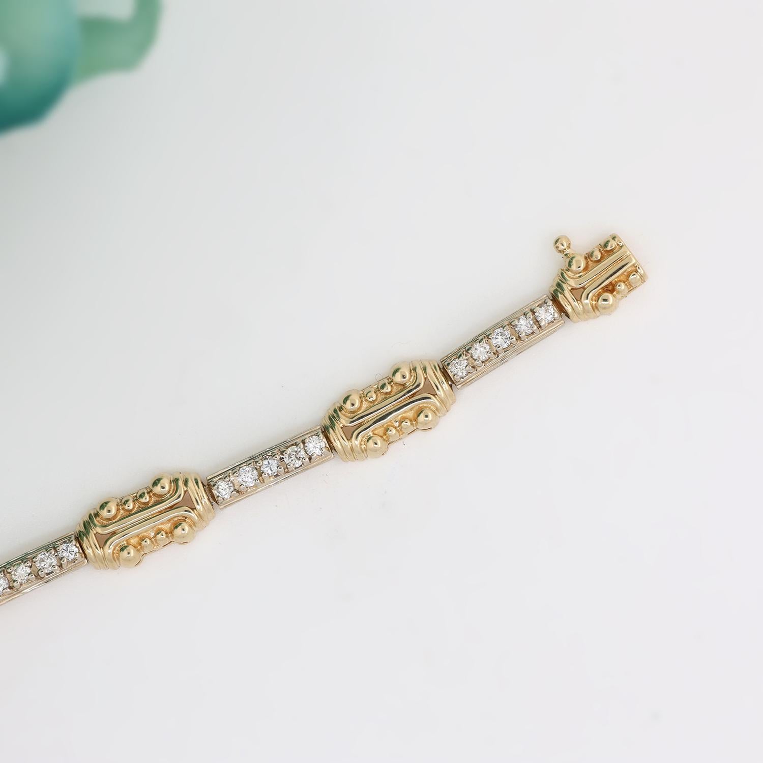 Diamond Station Bracelet 14K Two-Tone Gold 1.05 TW Size 7.25" Estate