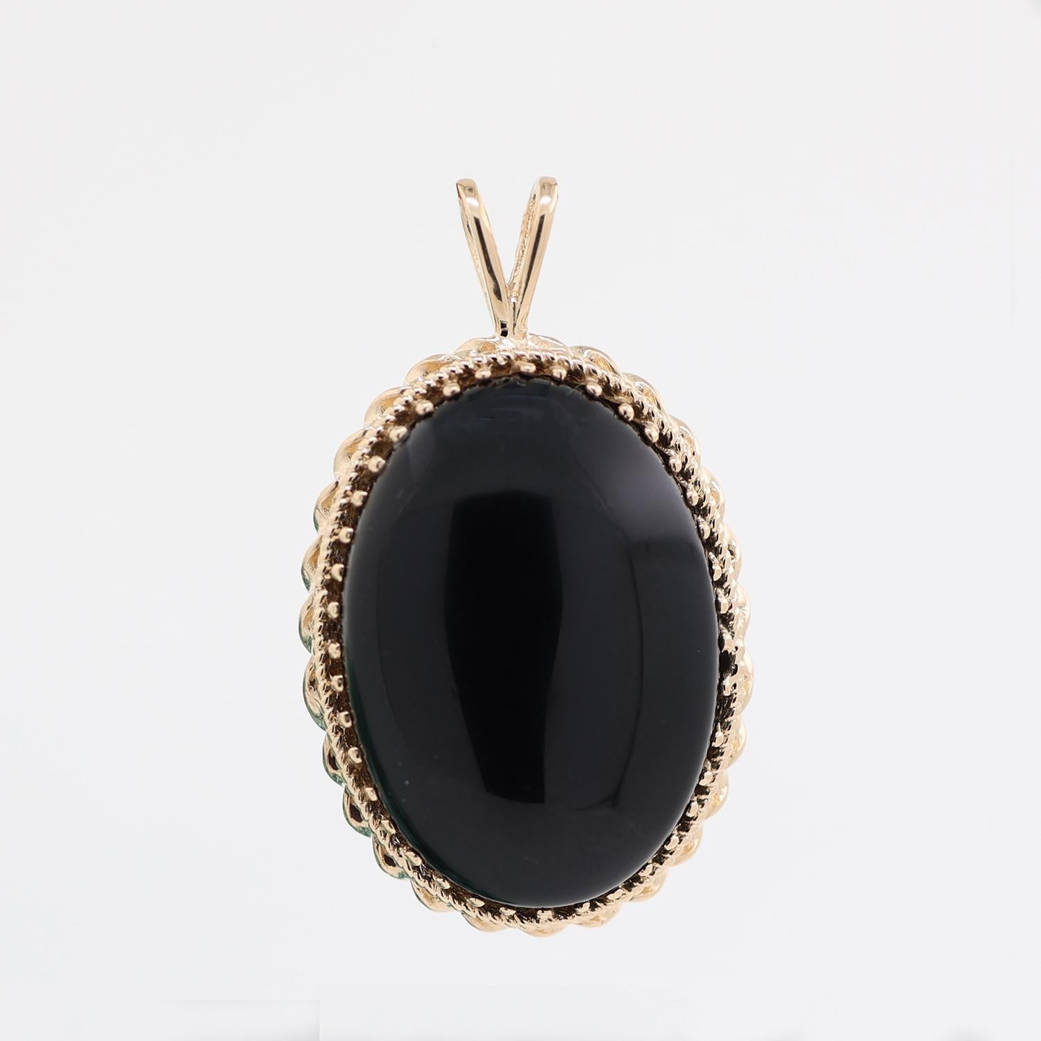 Oval Black Onyx Pendant 14K Yellow Gold Twisted Frame Ladies Estate 1.37"