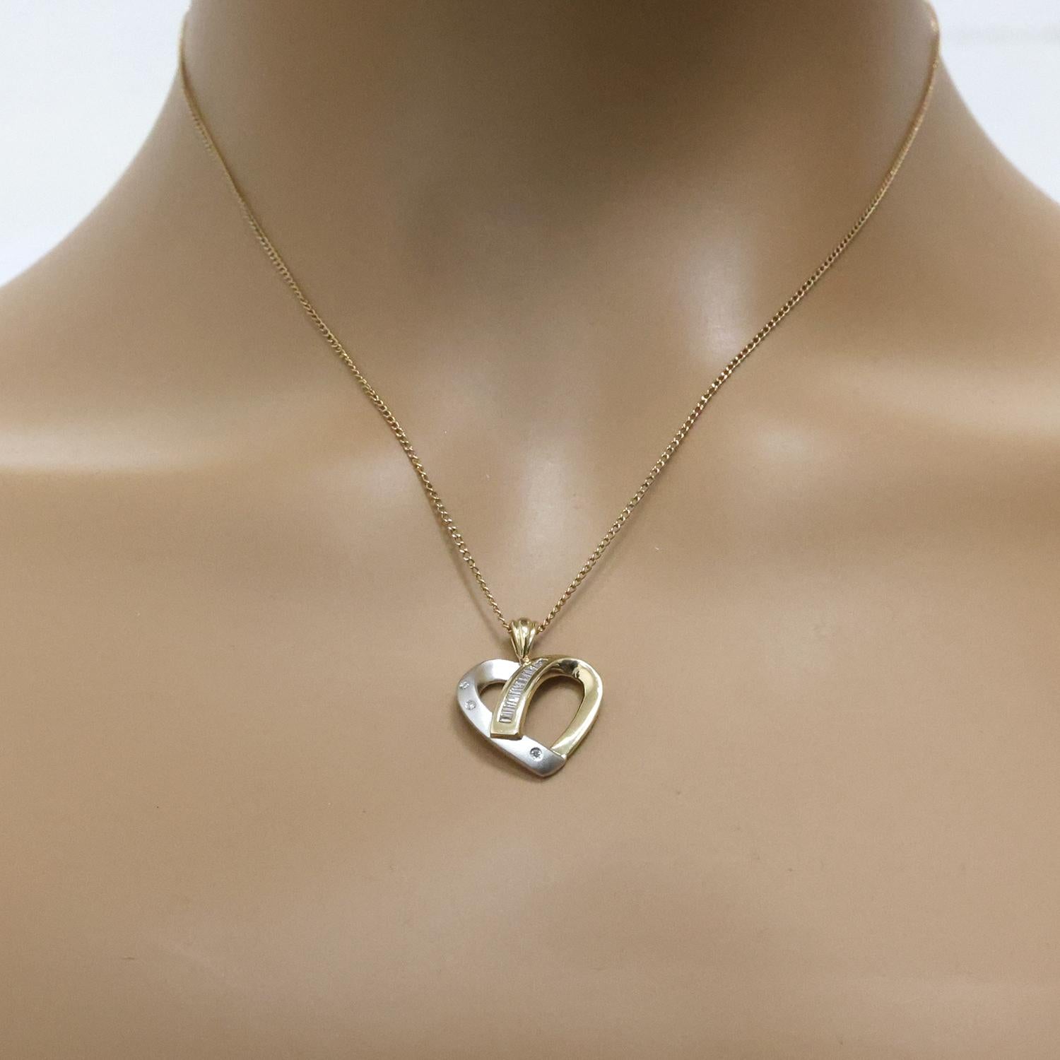 Open Heart Diamond Pendant 14K Gold 0.20 TW Diamonds 0.90" Estate