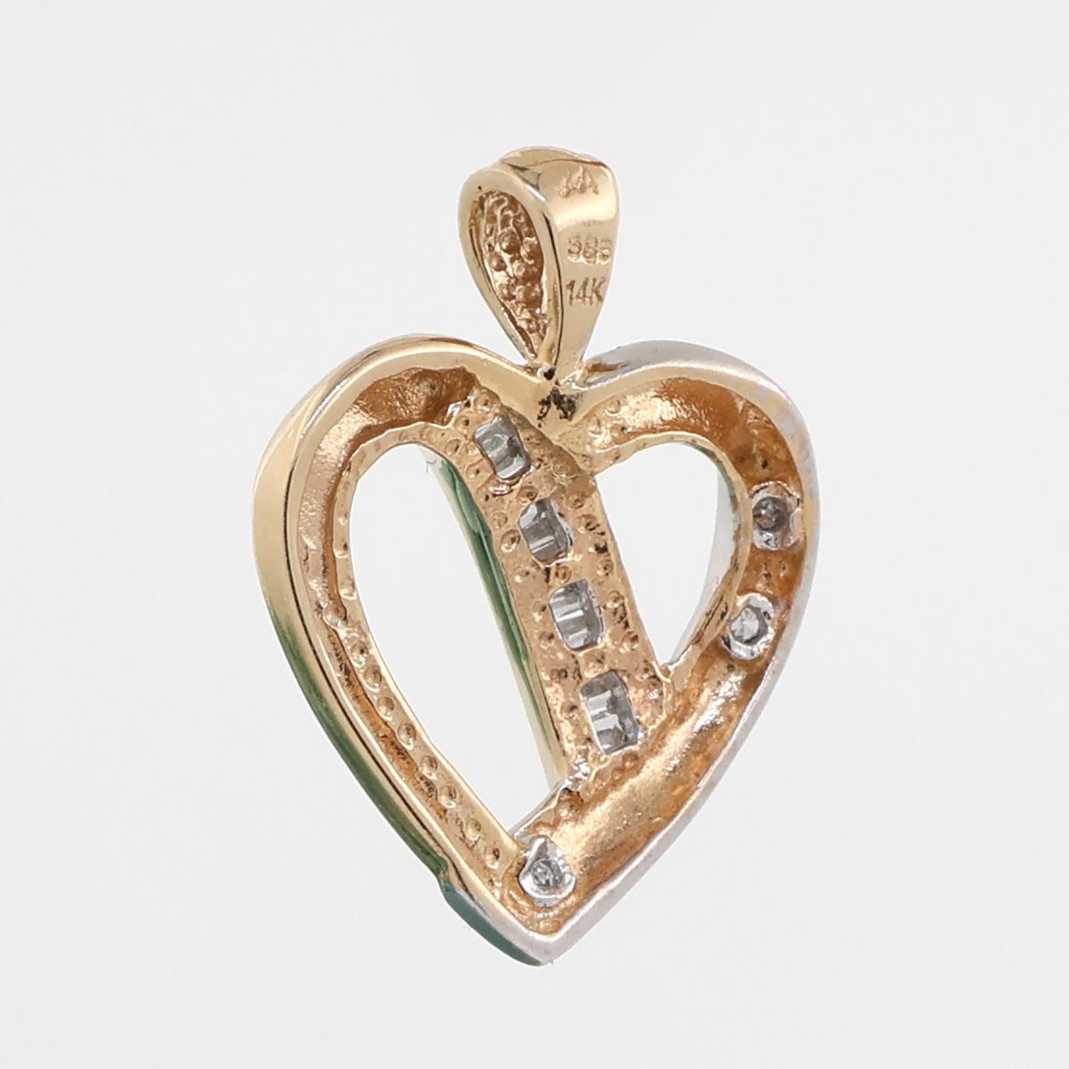 Open Heart Diamond Pendant 14K Gold 0.20 TW Diamonds 0.90" Estate